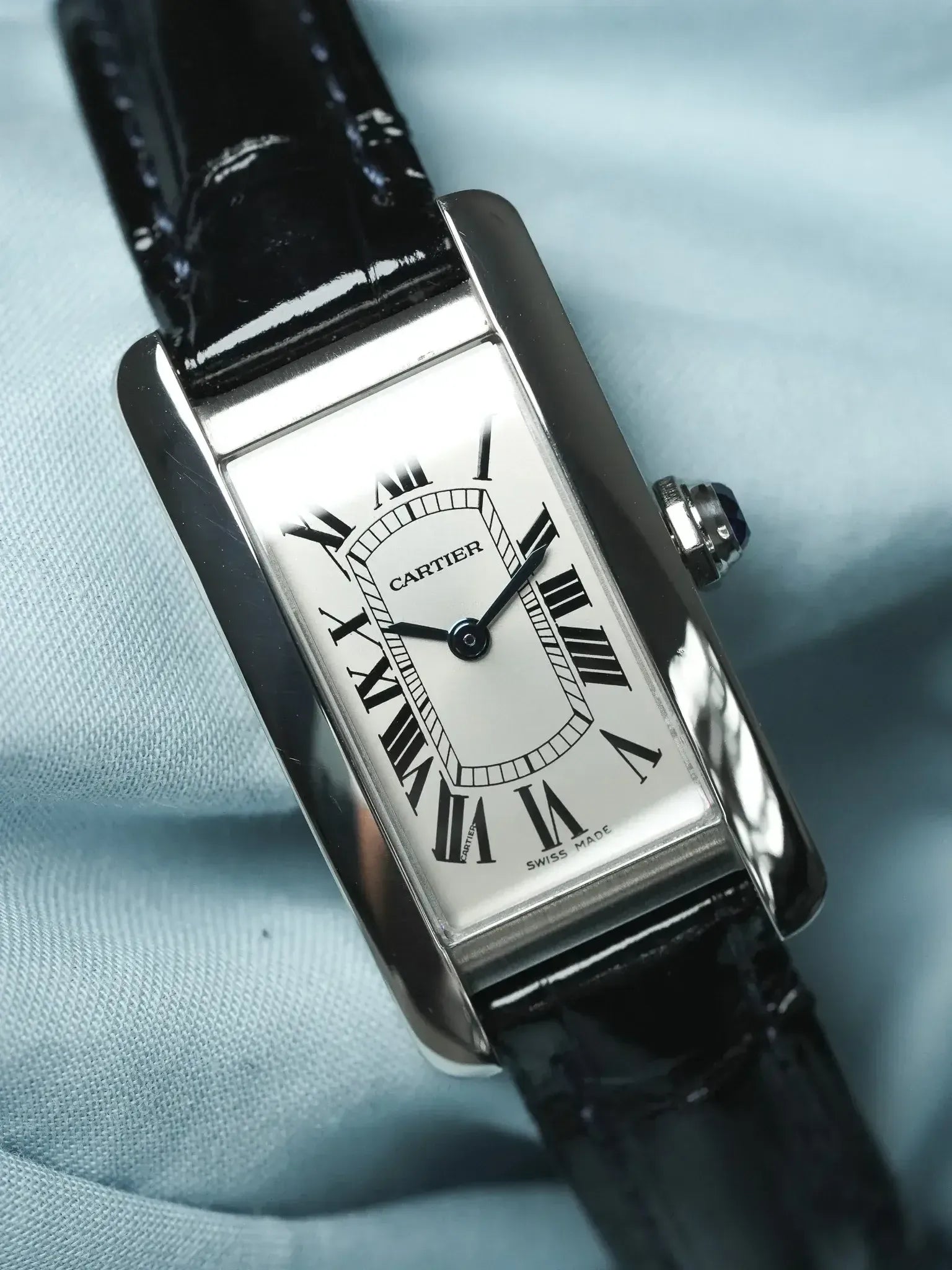 Cartier - Tank American 3970 Steel Quartz Blue Leather - 2010s
