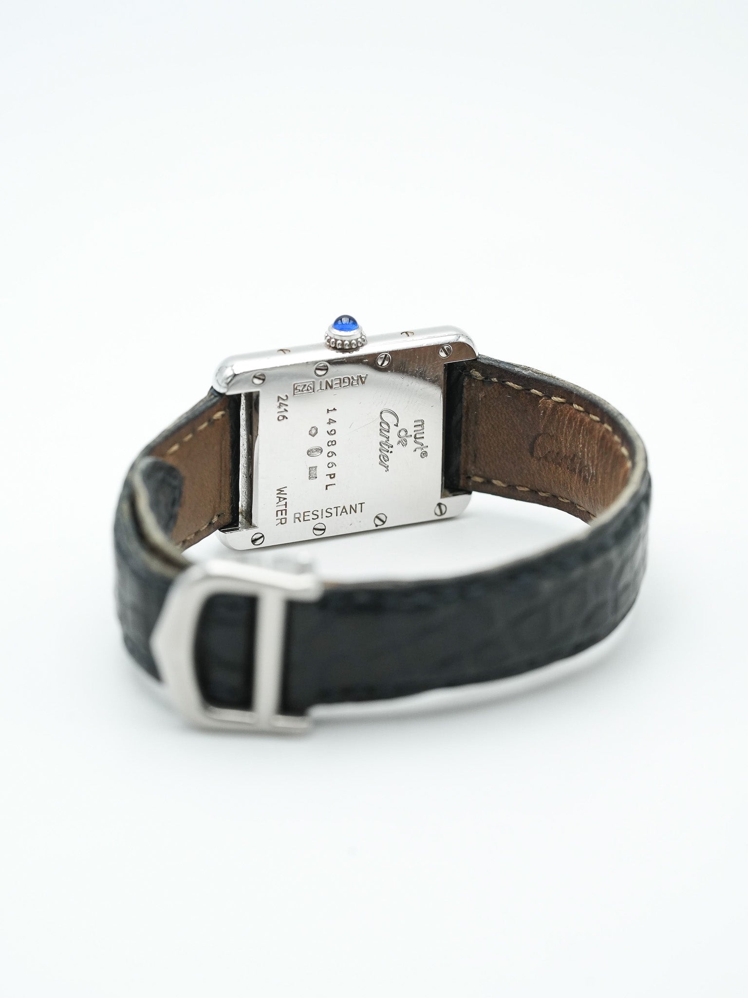 Cartier - Tank Must SM 2416 en argent massif index bleu - 1990s - Atelier Victor Paris - Vintage Watch Shop Dubai