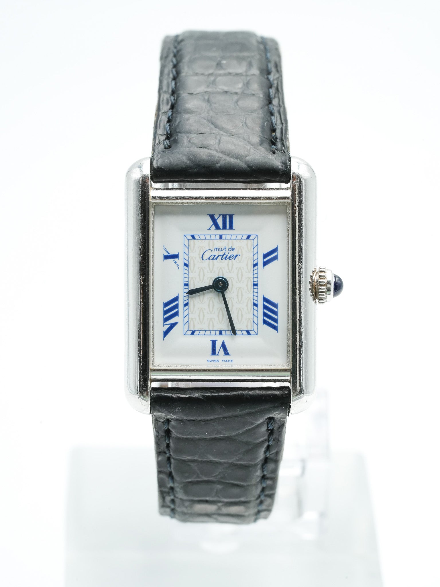 Cartier - Tank Must SM 2416 en argent massif index bleu - 1990s - Atelier Victor Paris - Vintage Watch Shop Dubai