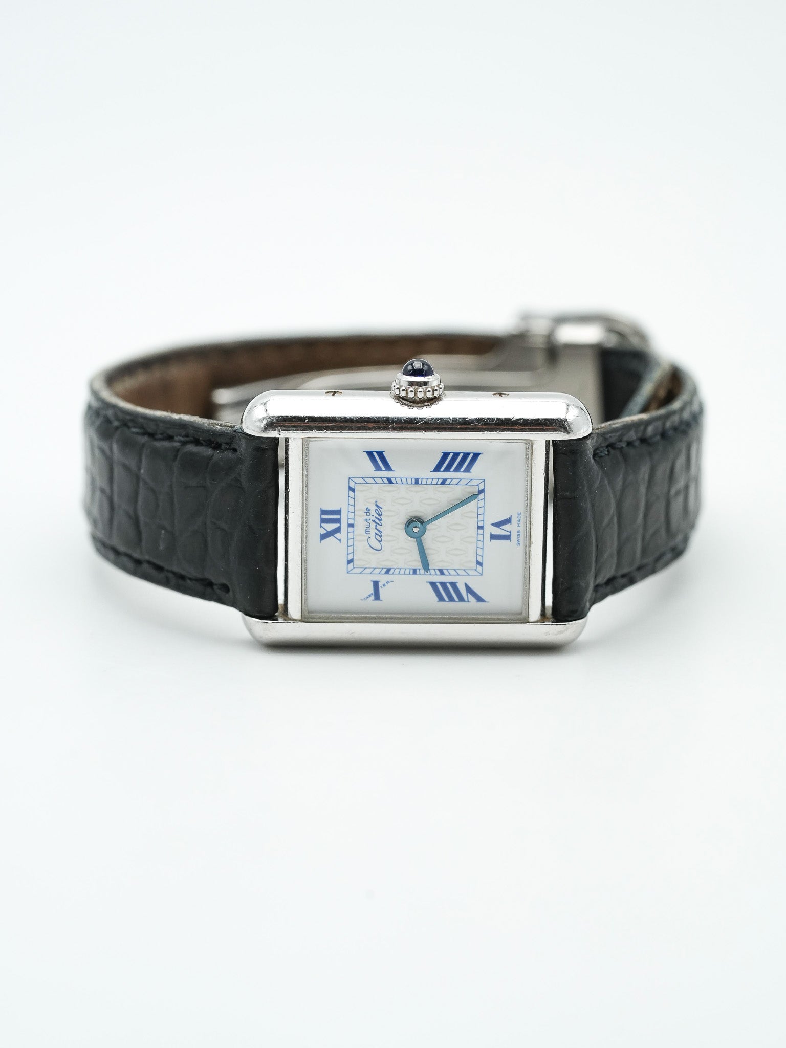 Cartier - Tank Must SM 2416 en argent massif index bleu - 1990s - Atelier Victor Paris - Vintage Watch Shop Dubai