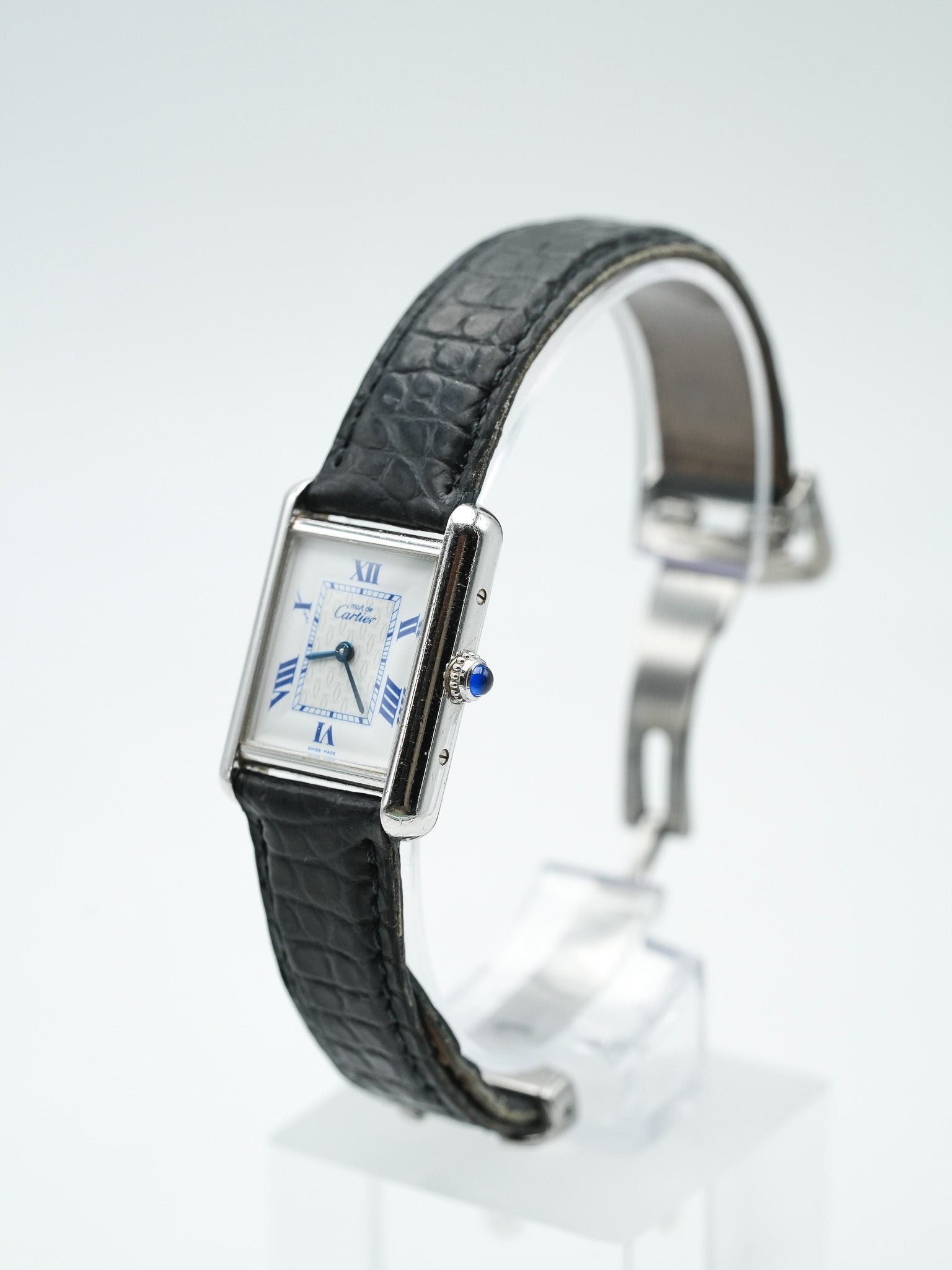 Cartier - Tank Must SM 2416 en argent massif index bleu - 1990s - Atelier Victor Paris - Vintage Watch Shop Dubai