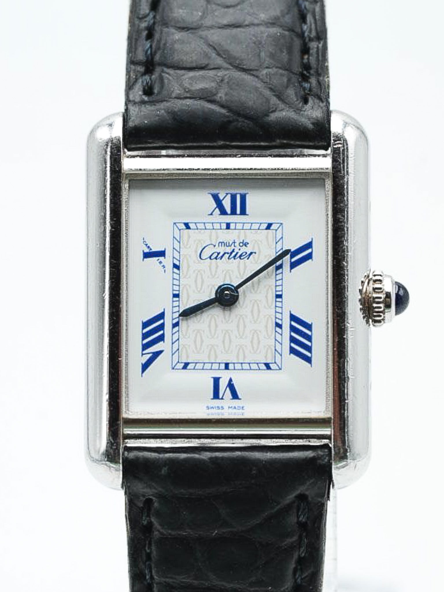 Cartier - Tank Must SM 2416 en argent massif index bleu - 1990s - Atelier Victor Paris - Vintage Watch Shop Dubai