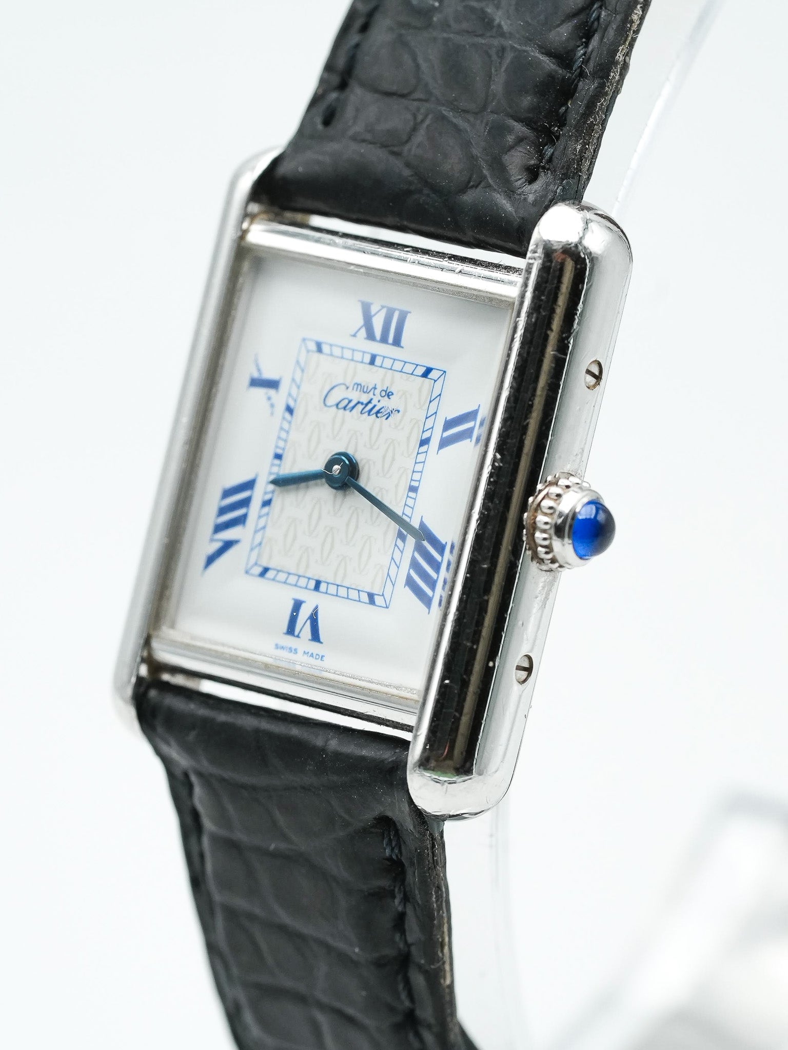 Cartier - Tank Must SM 2416 en argent massif index bleu - 1990s - Atelier Victor Paris - Vintage Watch Shop Dubai