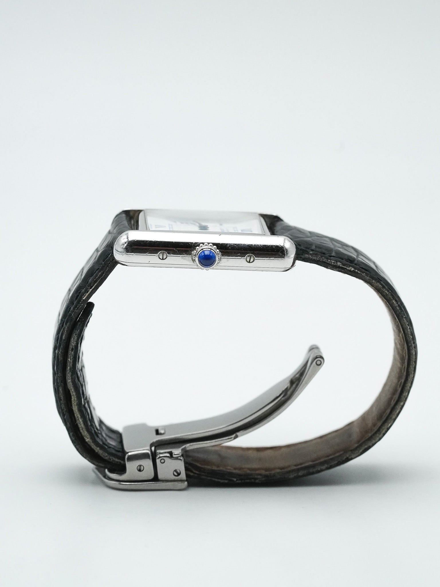 Cartier - Tank Must SM 2416 en argent massif index bleu - 1990s - Atelier Victor Paris - Vintage Watch Shop Dubai