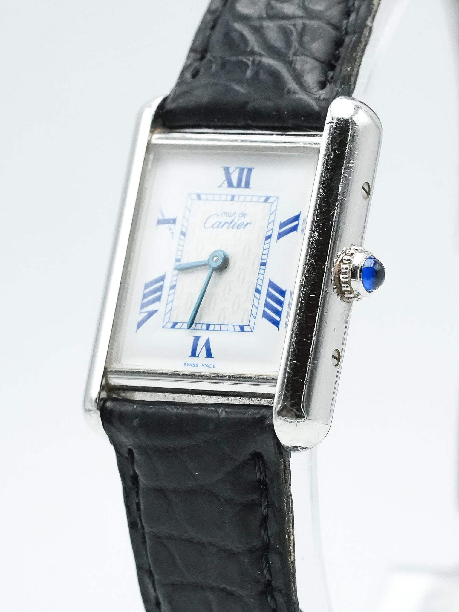 Cartier - Tank Must SM 2416 en argent massif index bleu - 1990s - Atelier Victor Paris - Vintage Watch Shop Dubai