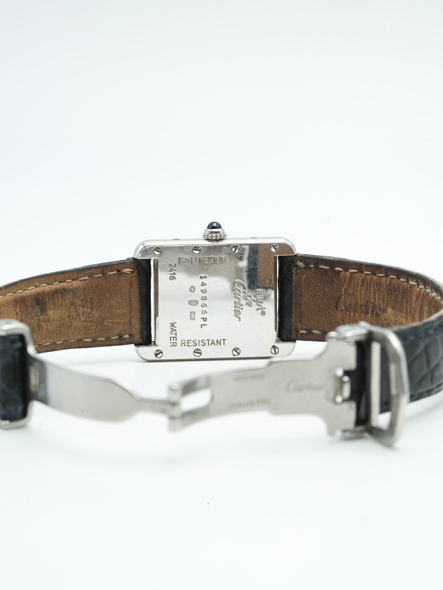 Cartier - Tank Must SM 2416 en argent massif index bleu - 1990s - Atelier Victor Paris - Vintage Watch Shop Dubai