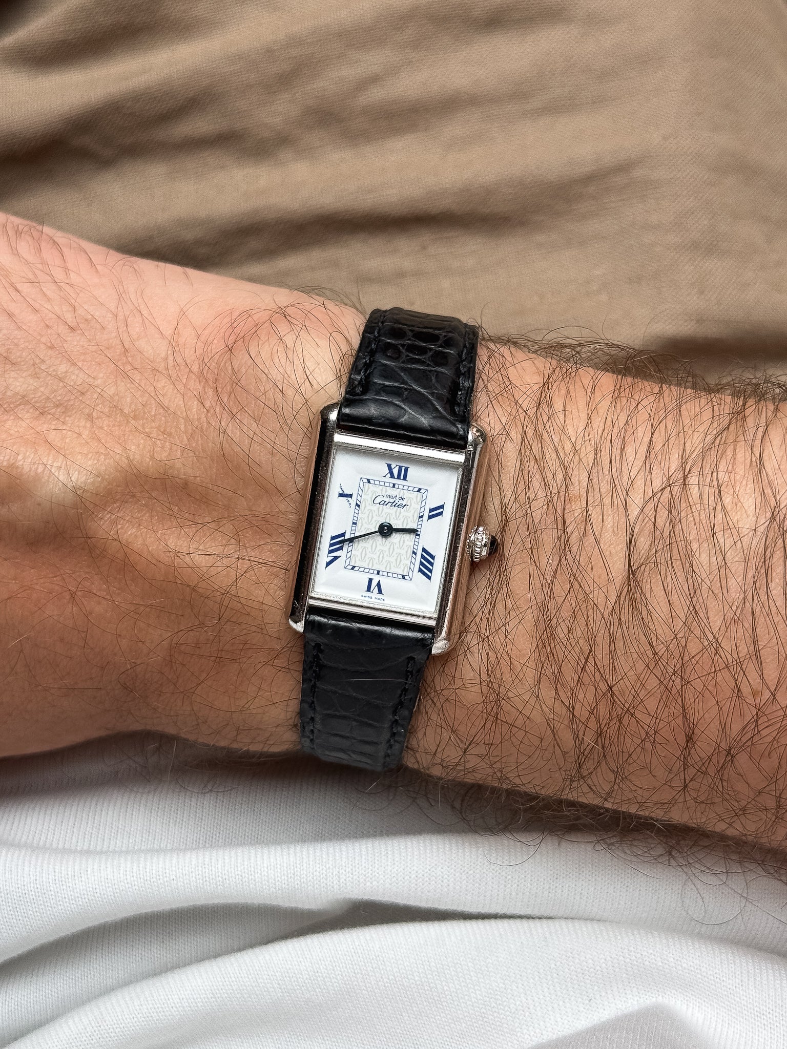 Cartier - Tank Must SM 2416 en argent massif index bleu - 1990s - Atelier Victor - Vintage  Shop