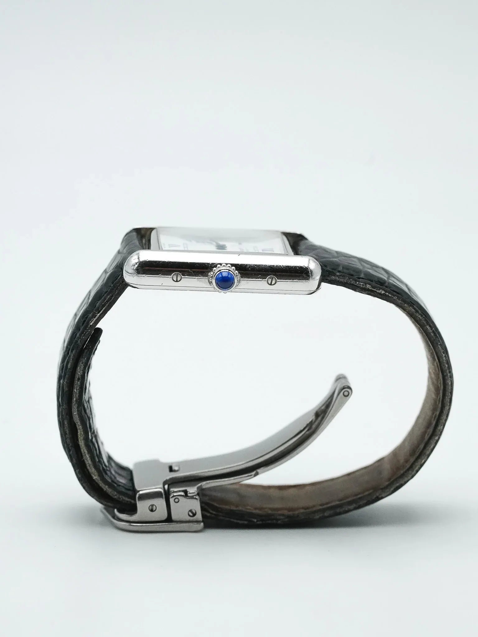 Cartier - Tank Must SM 2416 en argent massif index bleu - 1990s - Atelier Victor - Vintage  Shop