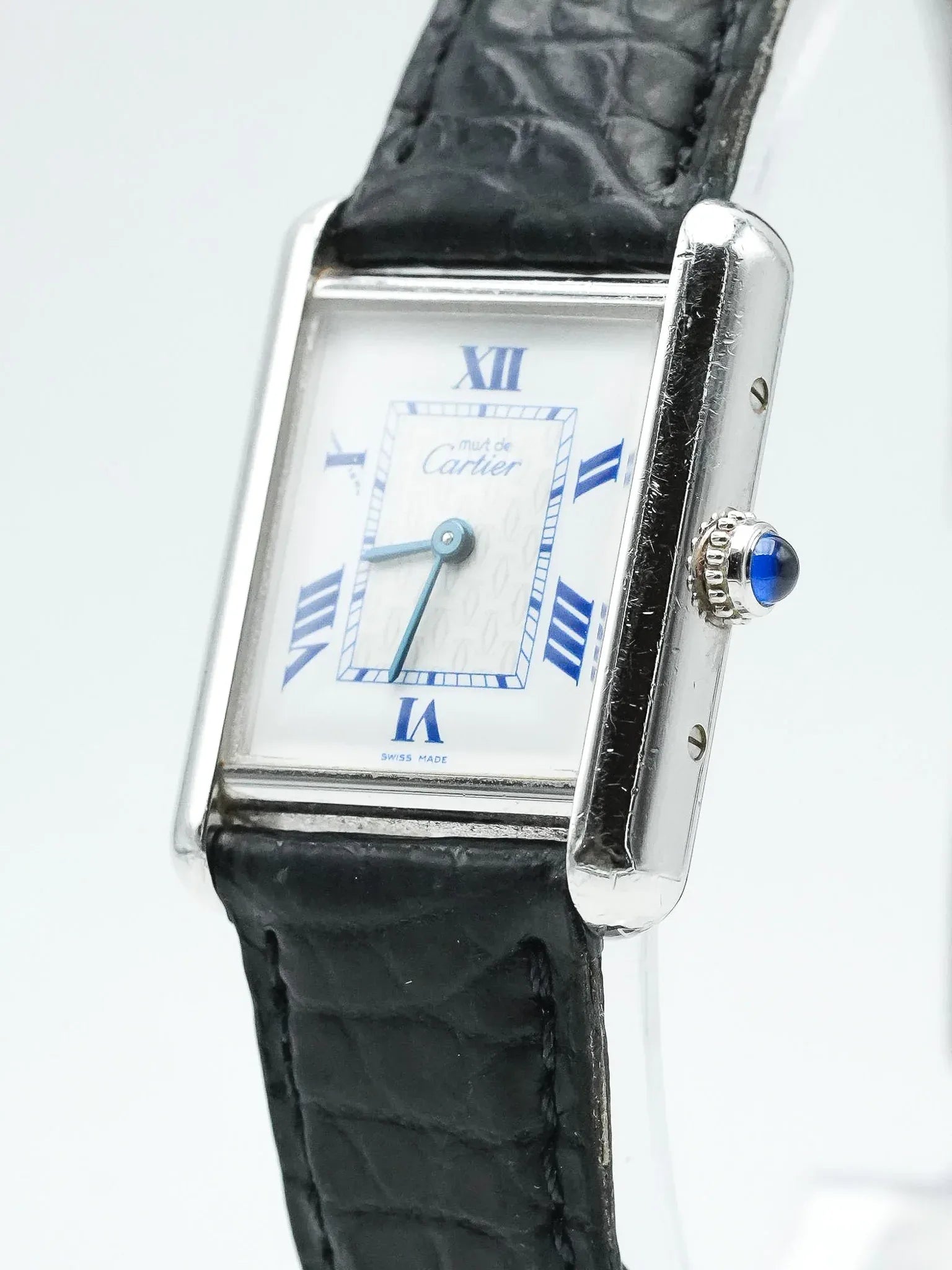 Cartier - Tank Must SM 2416 en argent massif index bleu - 1990s - Atelier Victor - Vintage  Shop