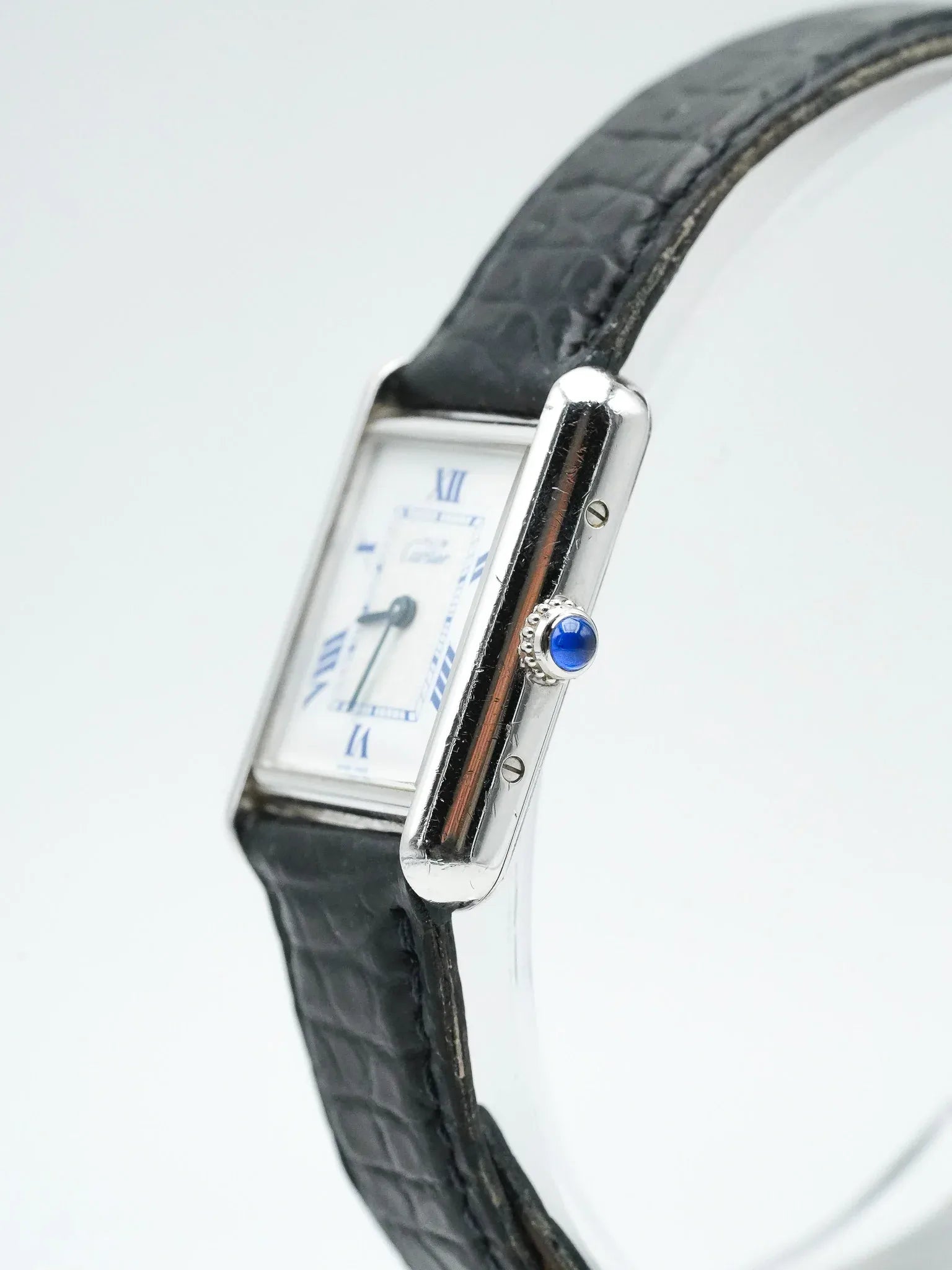 Cartier - Tank Must SM 2416 en argent massif index bleu - 1990s - Atelier Victor - Vintage  Shop