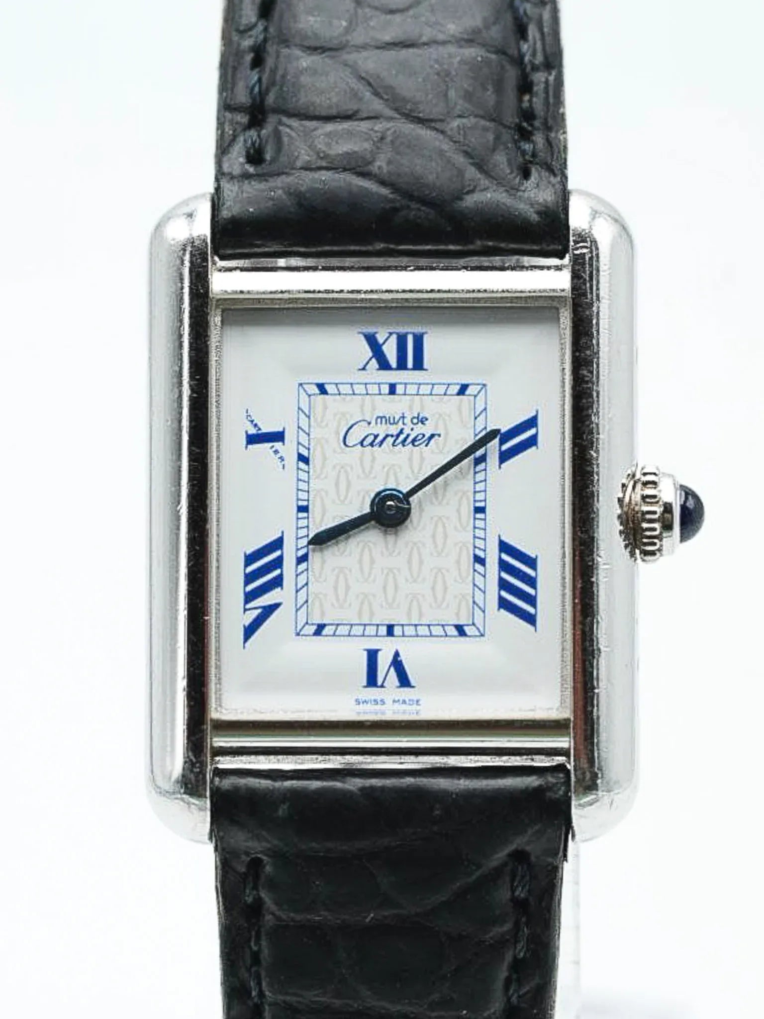 Cartier - Tank Must SM 2416 en argent massif index bleu - 1990s - Atelier Victor - Vintage  Shop