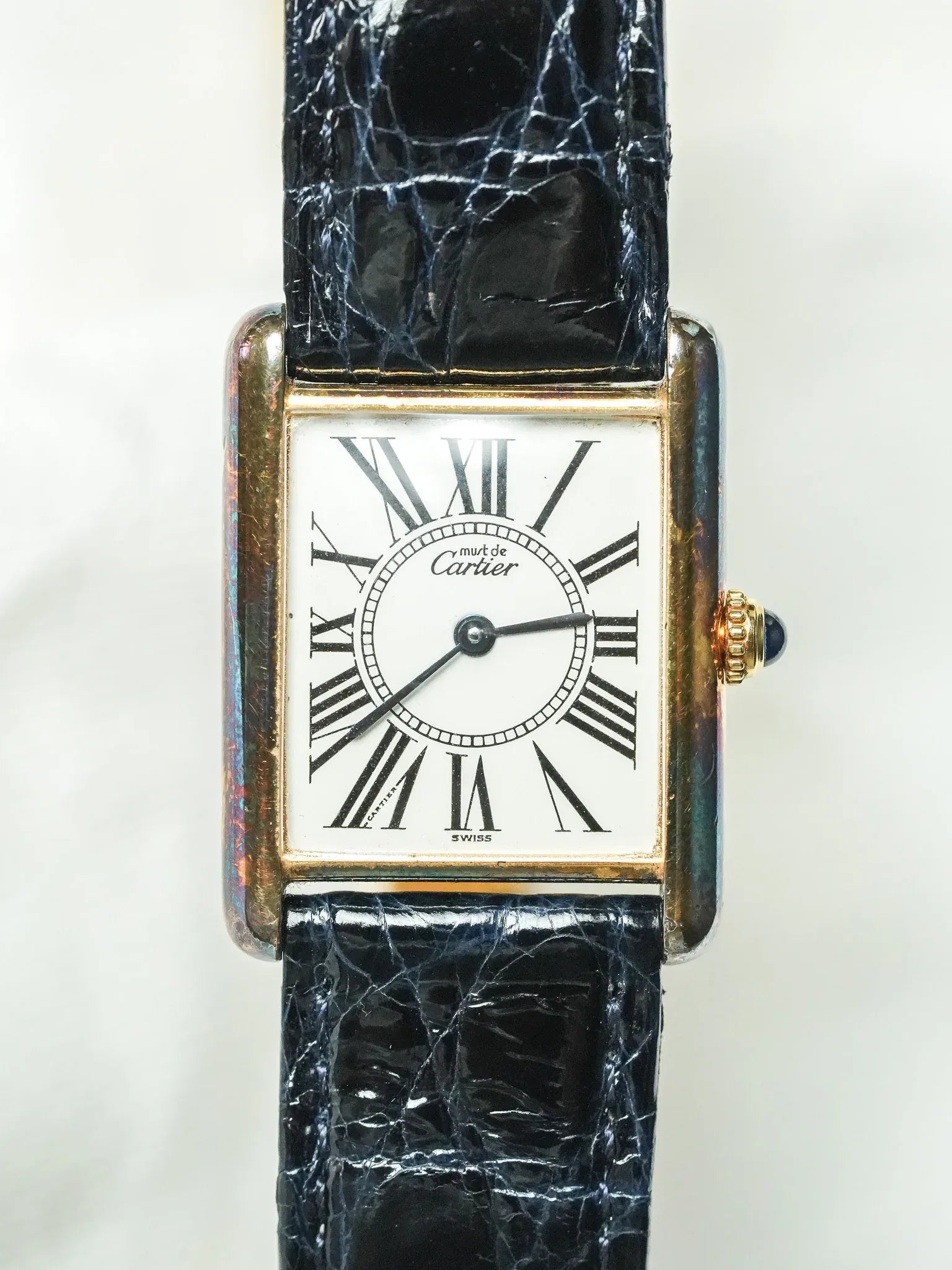 Cartier - Tank Must Vermeil 590005 Medium Opaline Patine Bleu Pétrole - 1980s - Atelier Victor