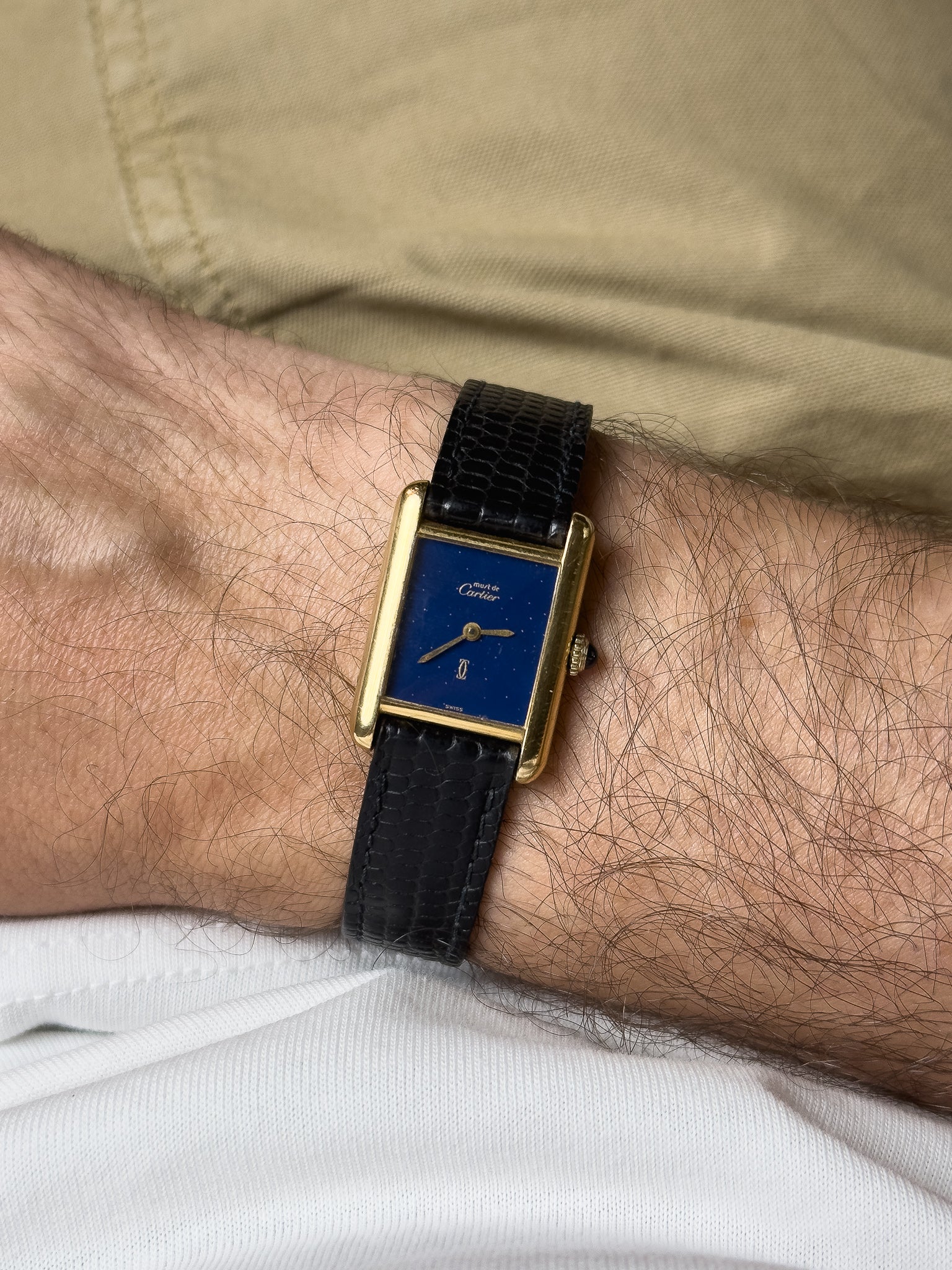 Cartier - Tank SM Must Vermeil Lapis Lazuli - 1980s - Atelier Victor - Vintage  Shop