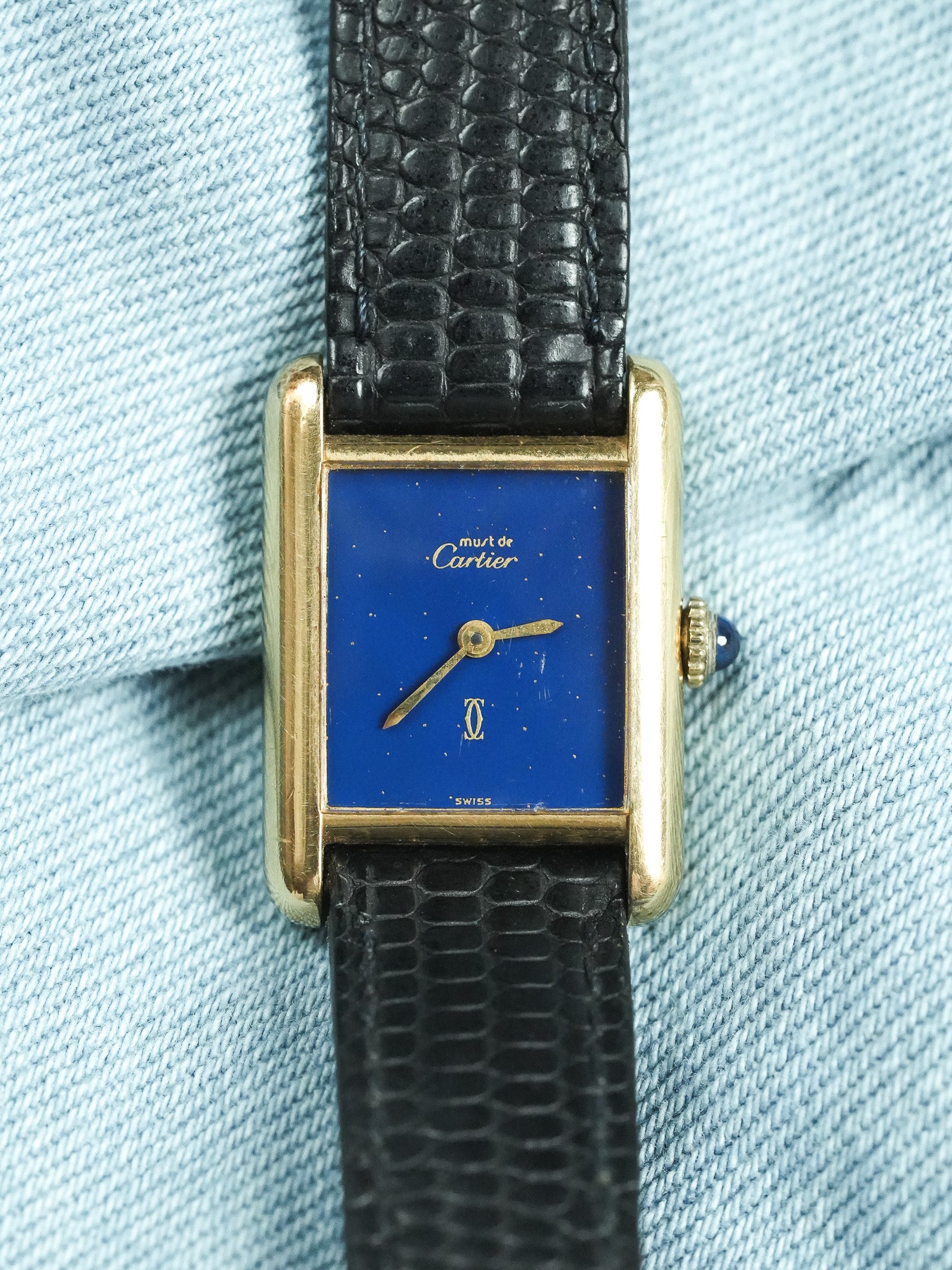 Cartier - Tank SM Must Vermeil Lapis Lazuli - 1980s - Atelier Victor - Vintage  Shop