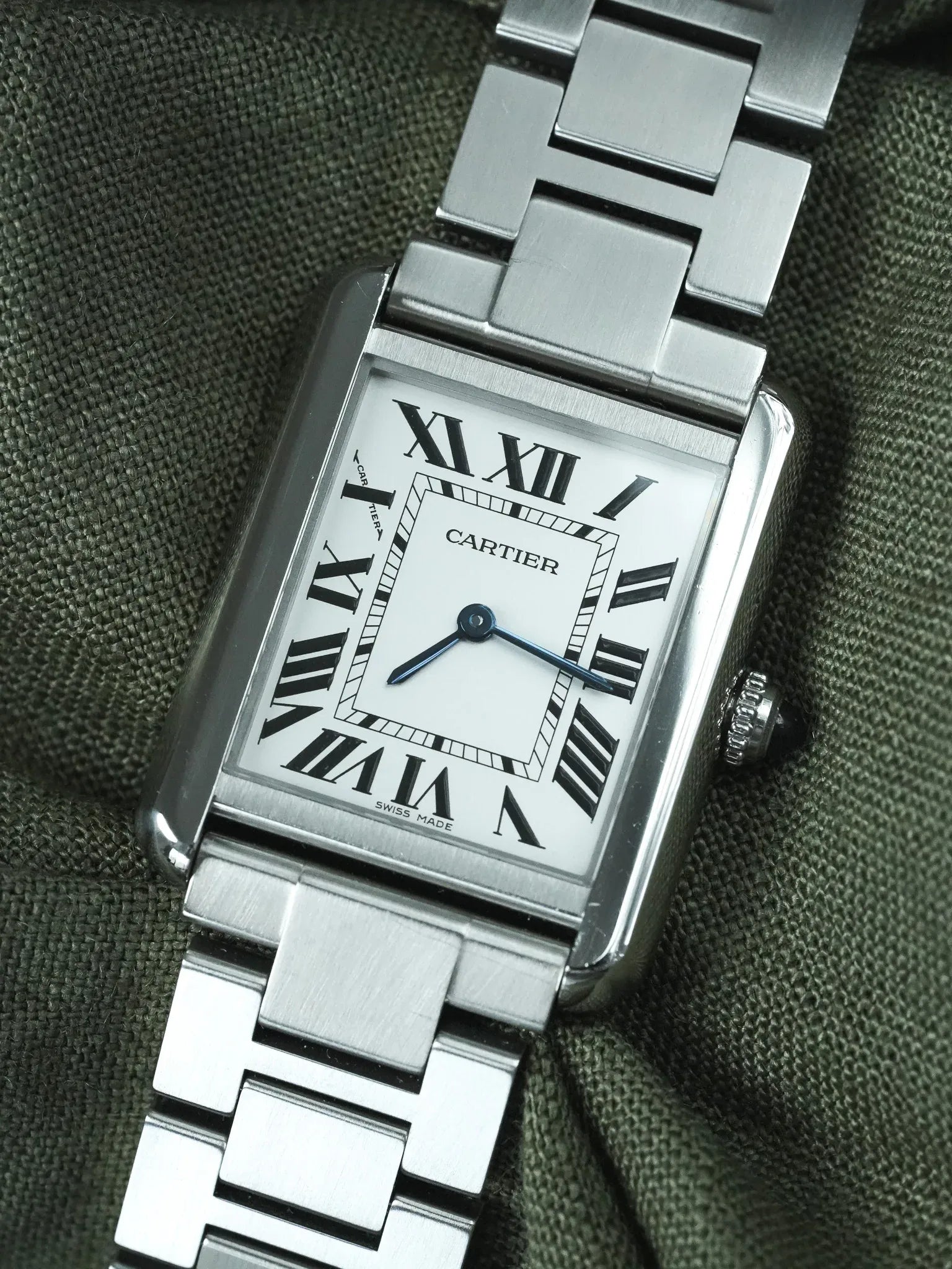 Cartier - Tank Solo Medium ref: 3170 Steel Bracelet Silver Dial - 2000s 