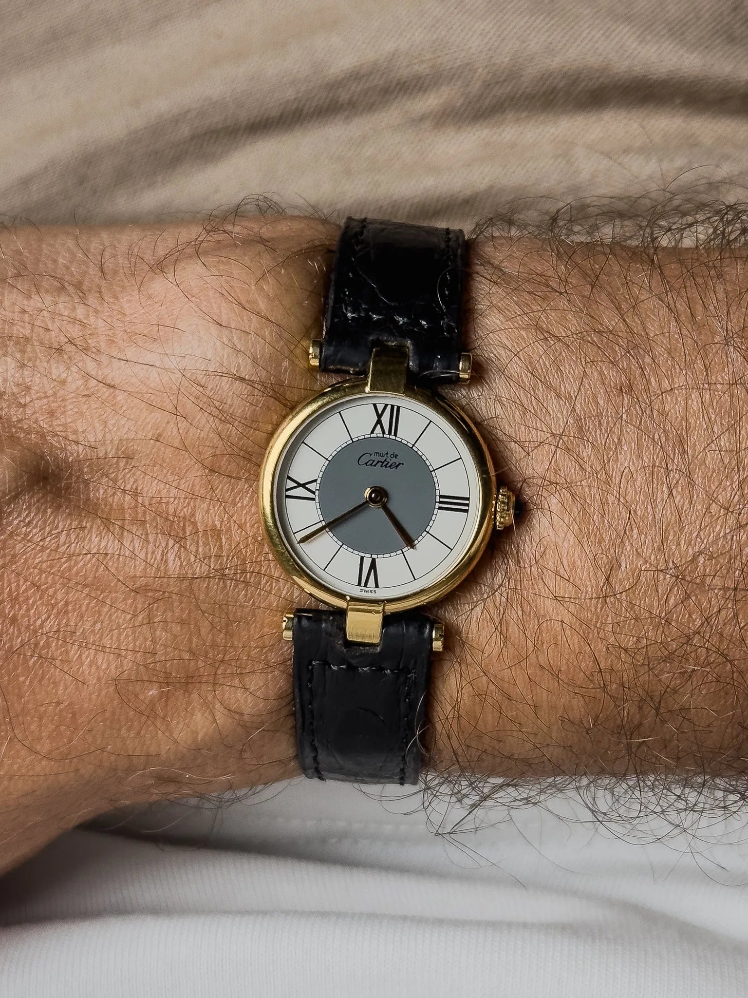 Cartier - Vendôme 590004 Must Vermeil Cadran Blanc Gris Boucle déployante - 1990s - Atelier Victor