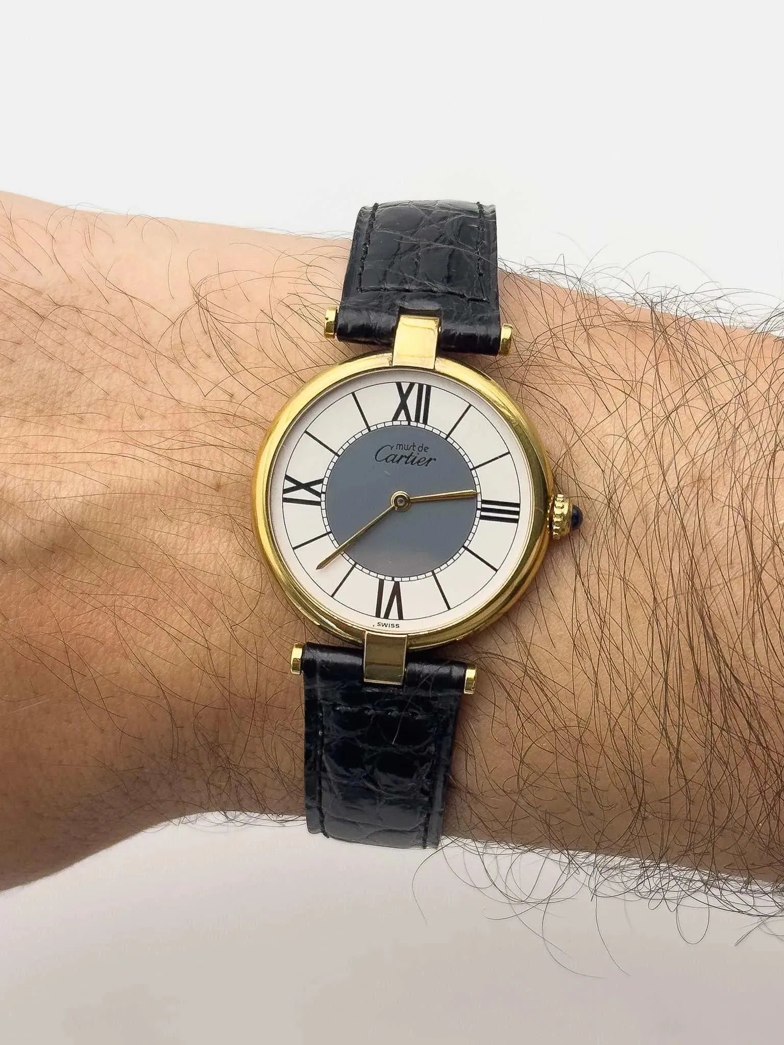 Cartier - Vendome Must Vermeil Boucle Déployante Gris - boite - 1990s - Atelier Victor Paris - Vintage Watch Shop Dubai