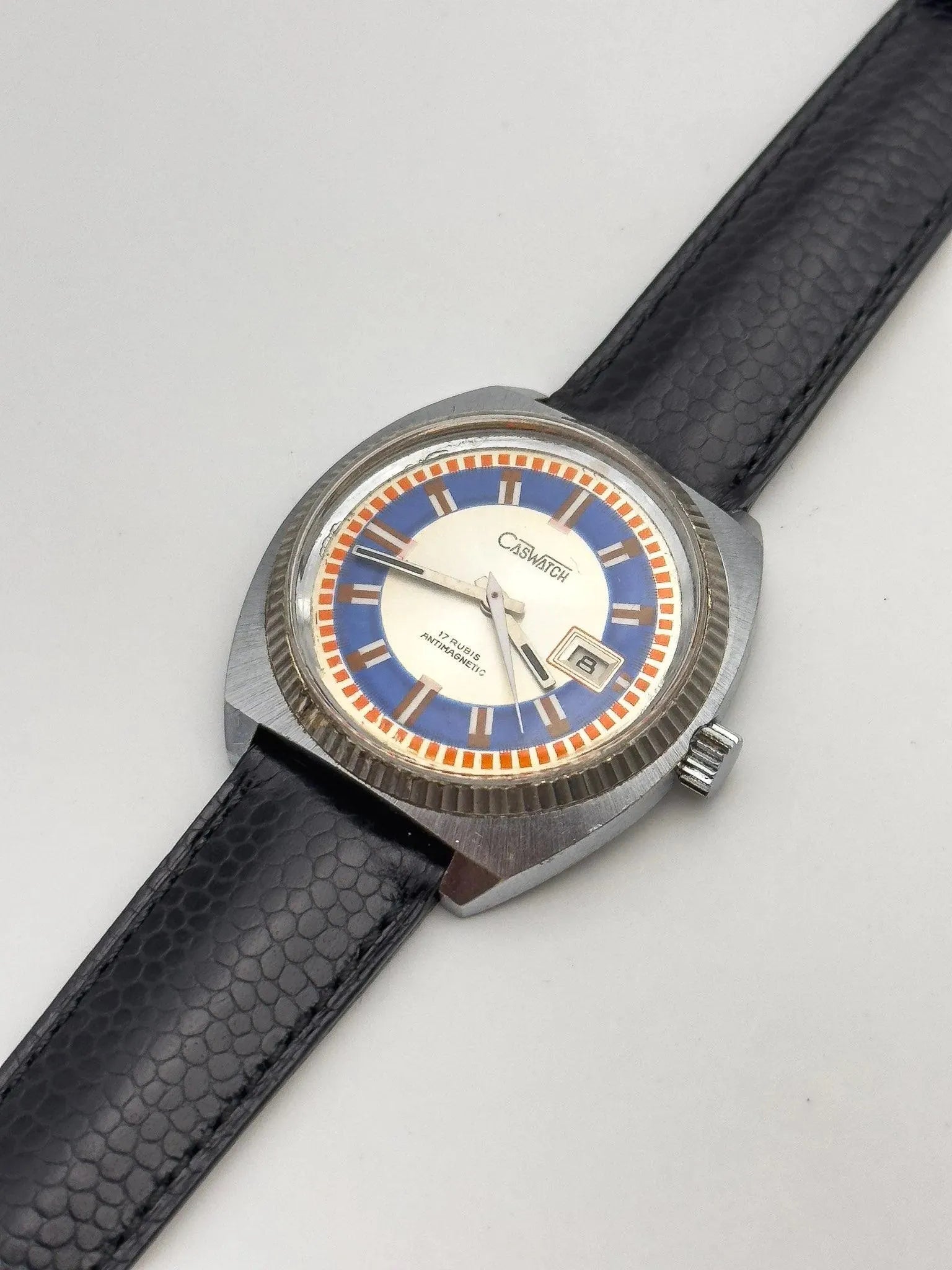 CasWatch - Blue & Orange Date - 1970s - Atelier Victor Paris - Vintage Watch Shop Dubai