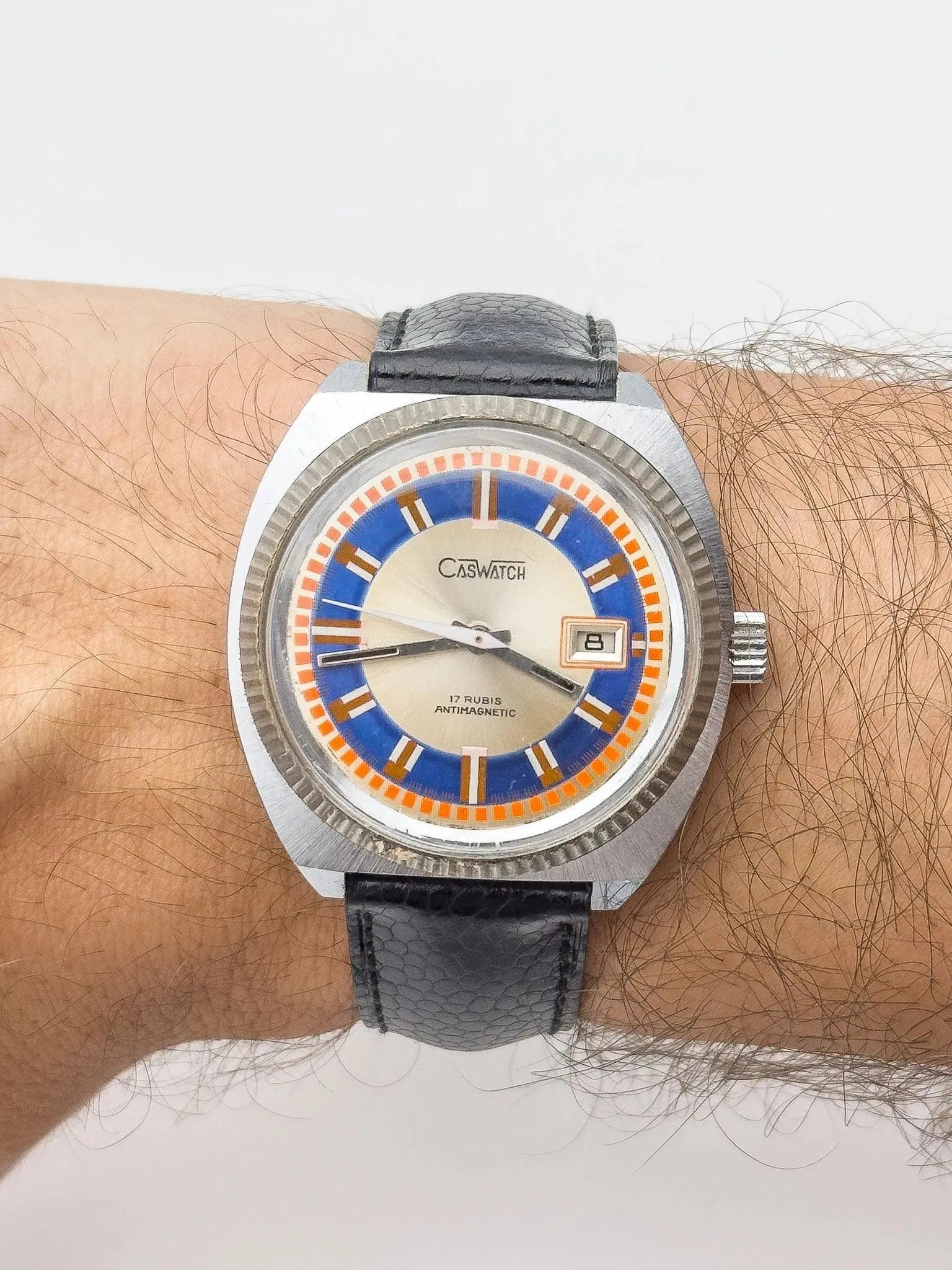 CasWatch - Blue & Orange Date - 1970s - Atelier Victor Paris - Vintage Watch Shop Dubai