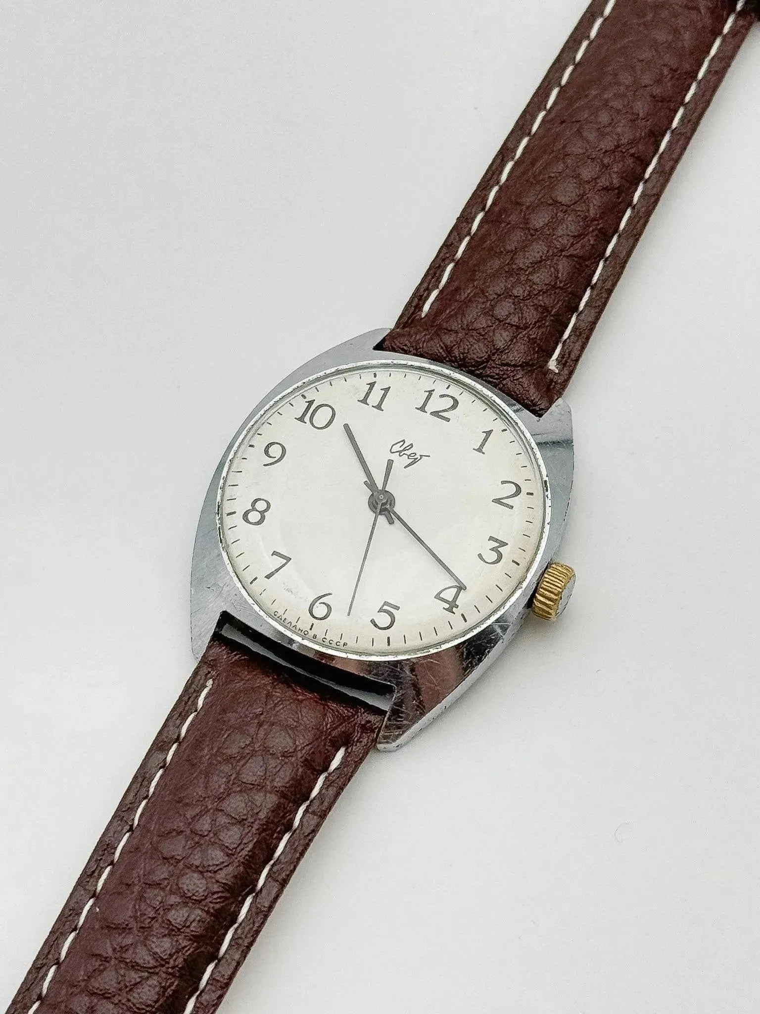 CBET - White Dial Brown Strap - 1970s - Atelier Victor Paris - Vintage Watch Shop Dubai