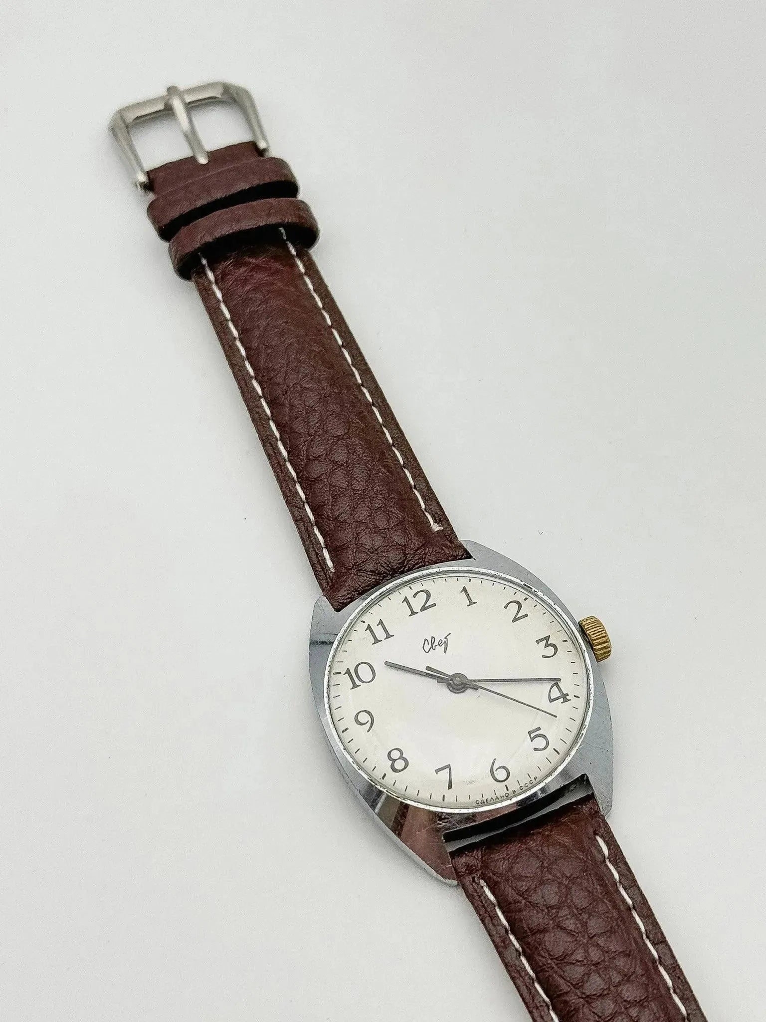 CBET - White Dial Brown Strap - 1970s - Atelier Victor Paris - Vintage Watch Shop Dubai