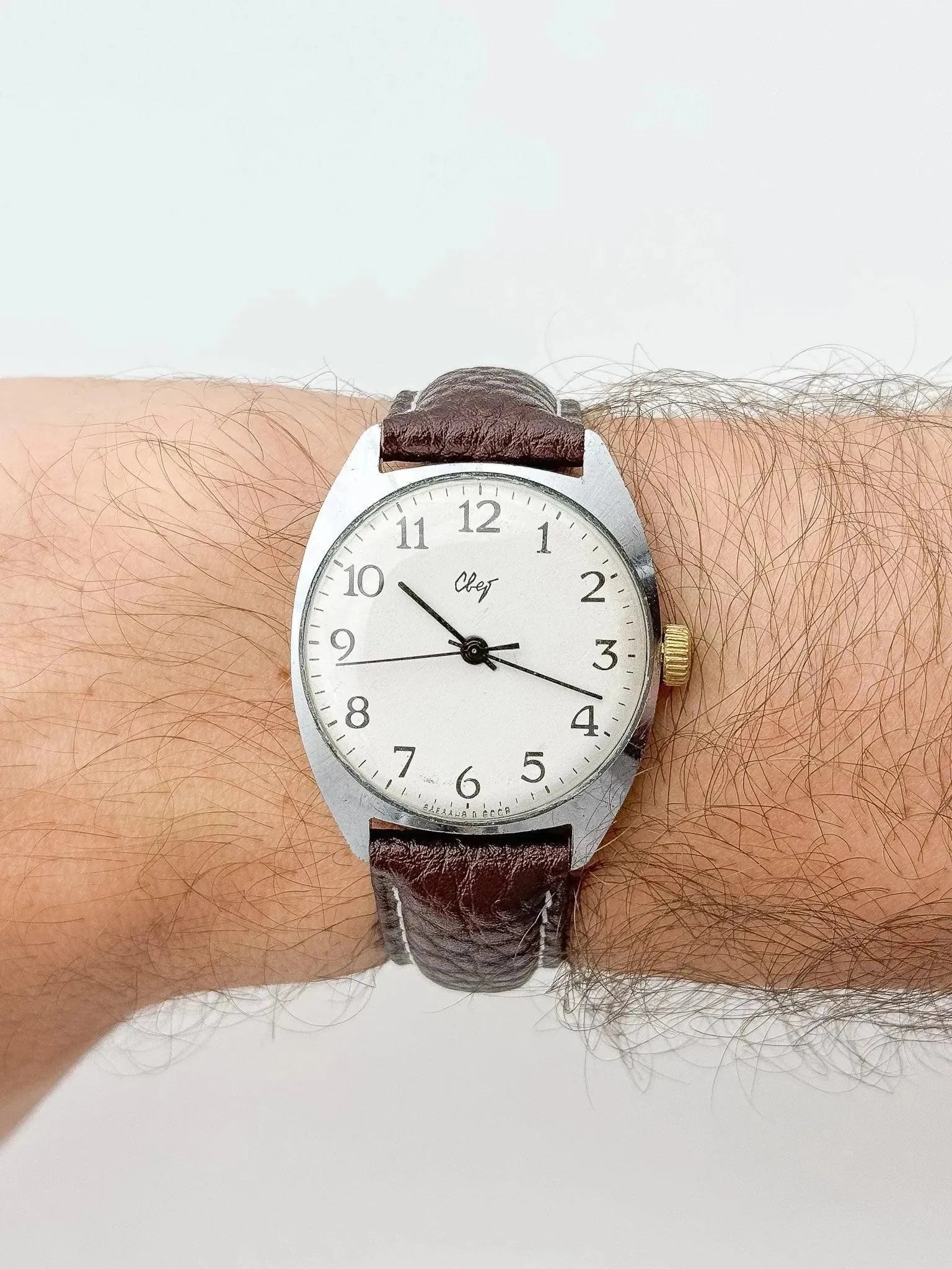 CBET - White Dial Brown Strap - 1970s - Atelier Victor Paris - Vintage Watch Shop Dubai