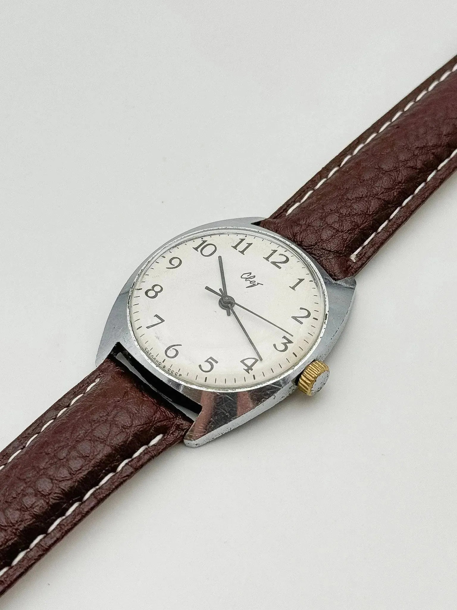 CBET - White Dial Brown Strap - 1970s - Atelier Victor Paris - Vintage Watch Shop Dubai