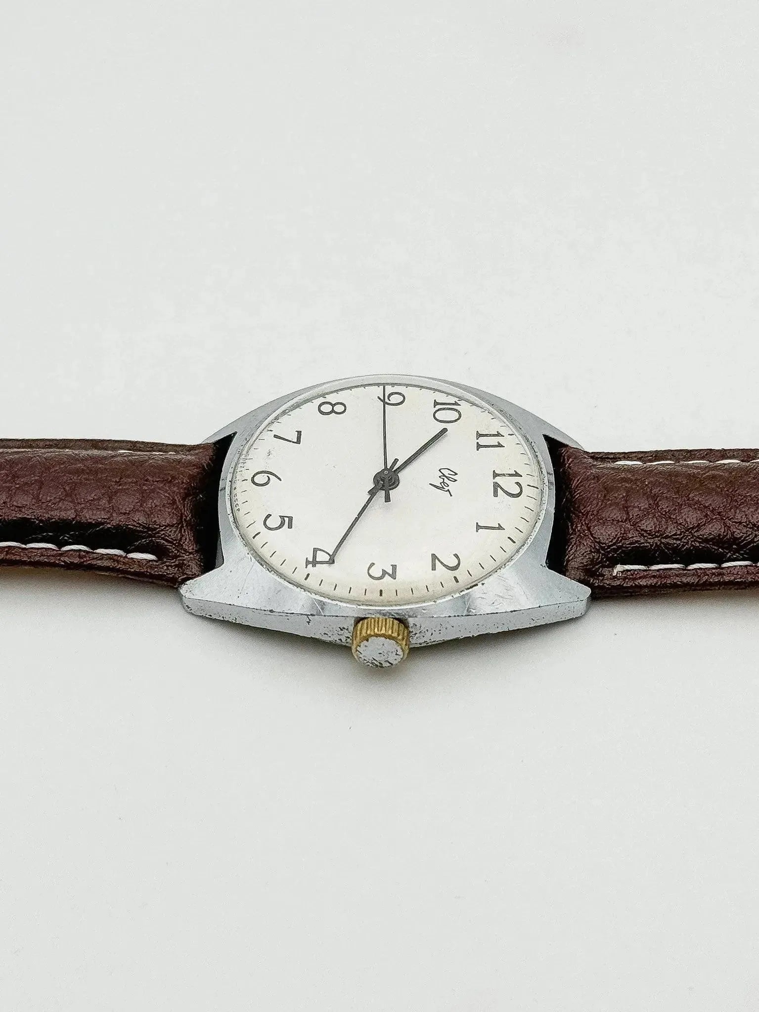 CBET - White Dial Brown Strap - 1970s - Atelier Victor Paris - Vintage Watch Shop Dubai