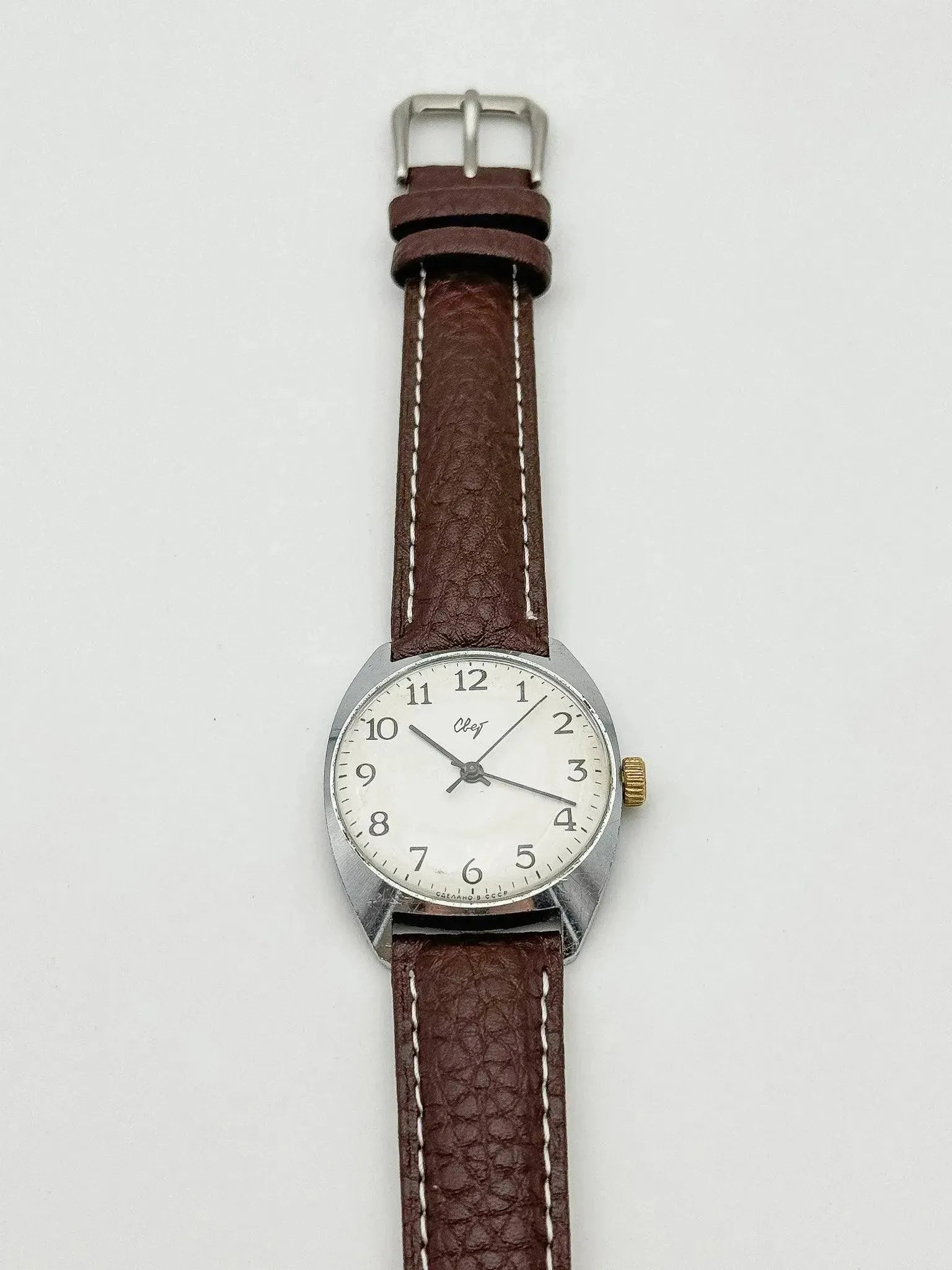 CBET - White Dial Brown Strap - 1970s - Atelier Victor Paris - Vintage Watch Shop Dubai