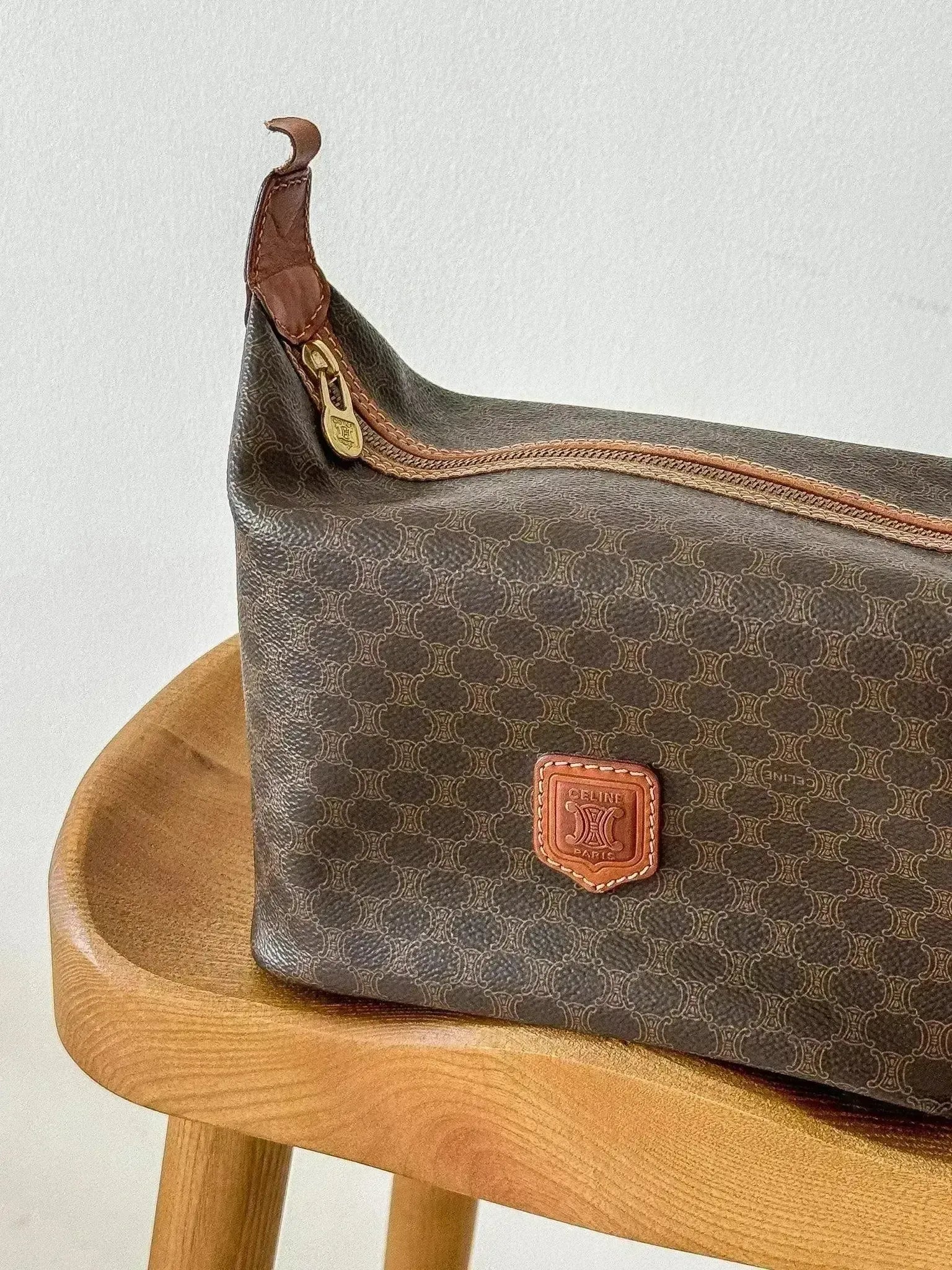 Celine - Pouch vintage Size XL in canvas triomphe and leather