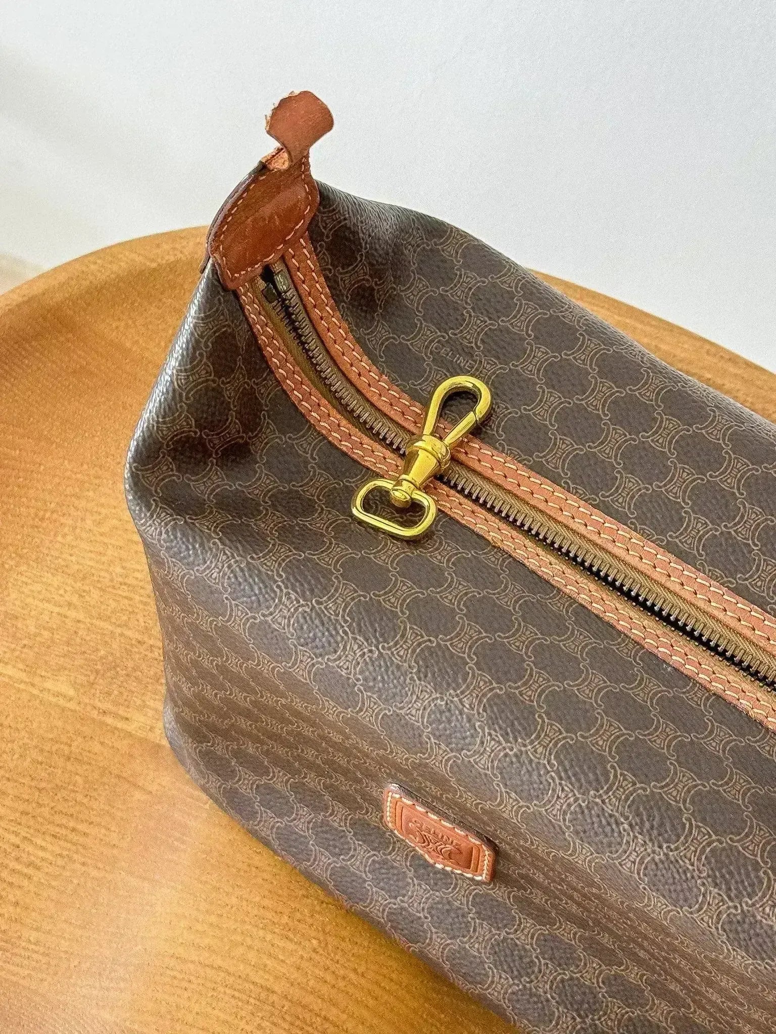 Celine - Pouch vintage Size XL in canvas triomphe and leather