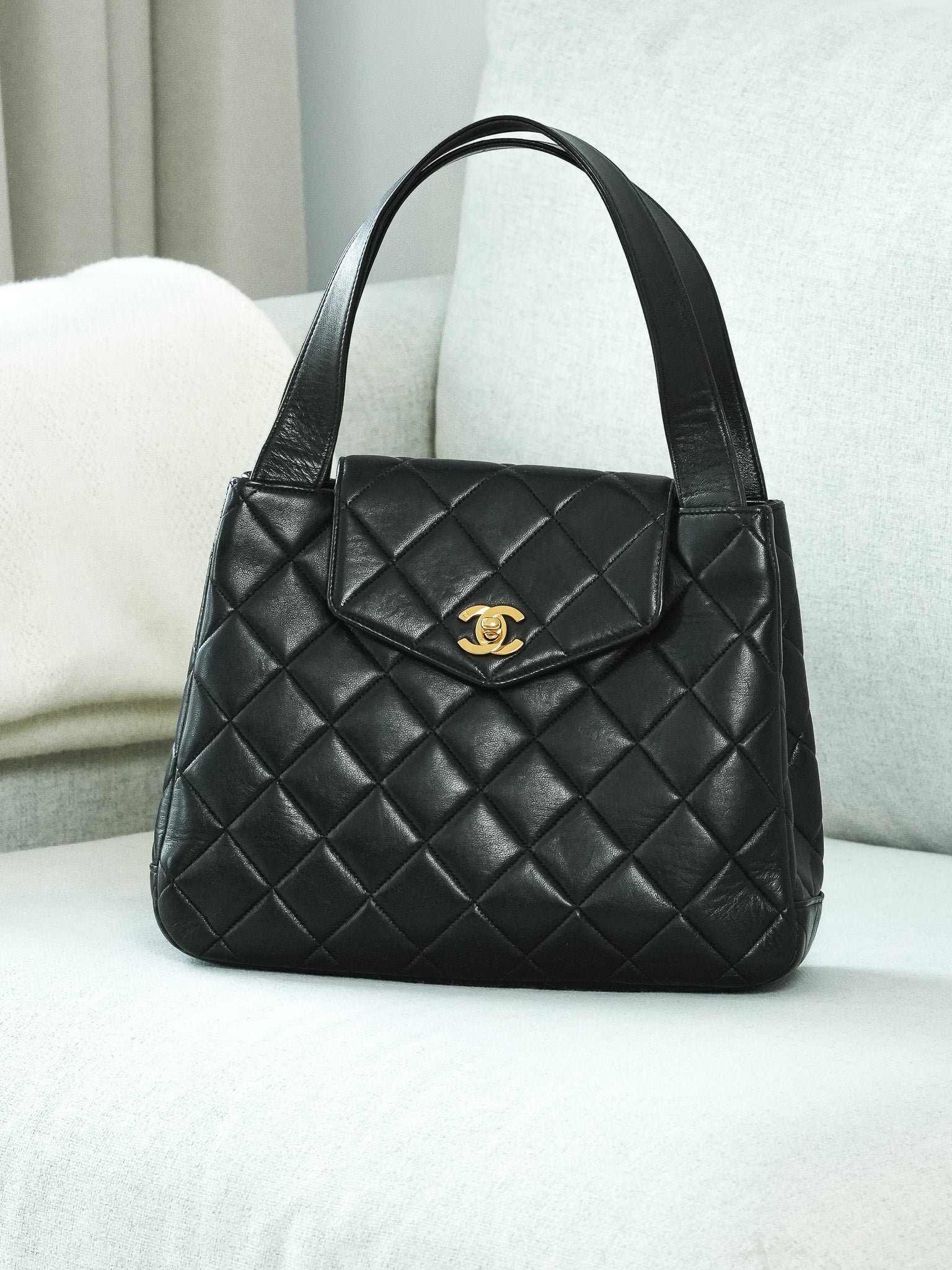 Vintage Chanel Top Handle Black Matelassé Bag (1996) | Atelier Victor