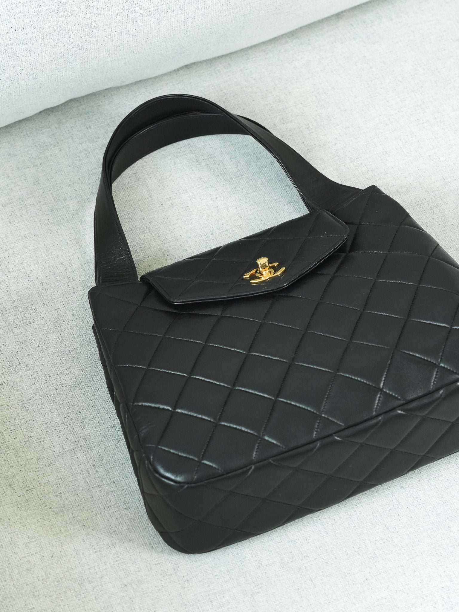 Vintage Chanel Top Handle Black Matelassé Bag (1996) | Atelier Victor