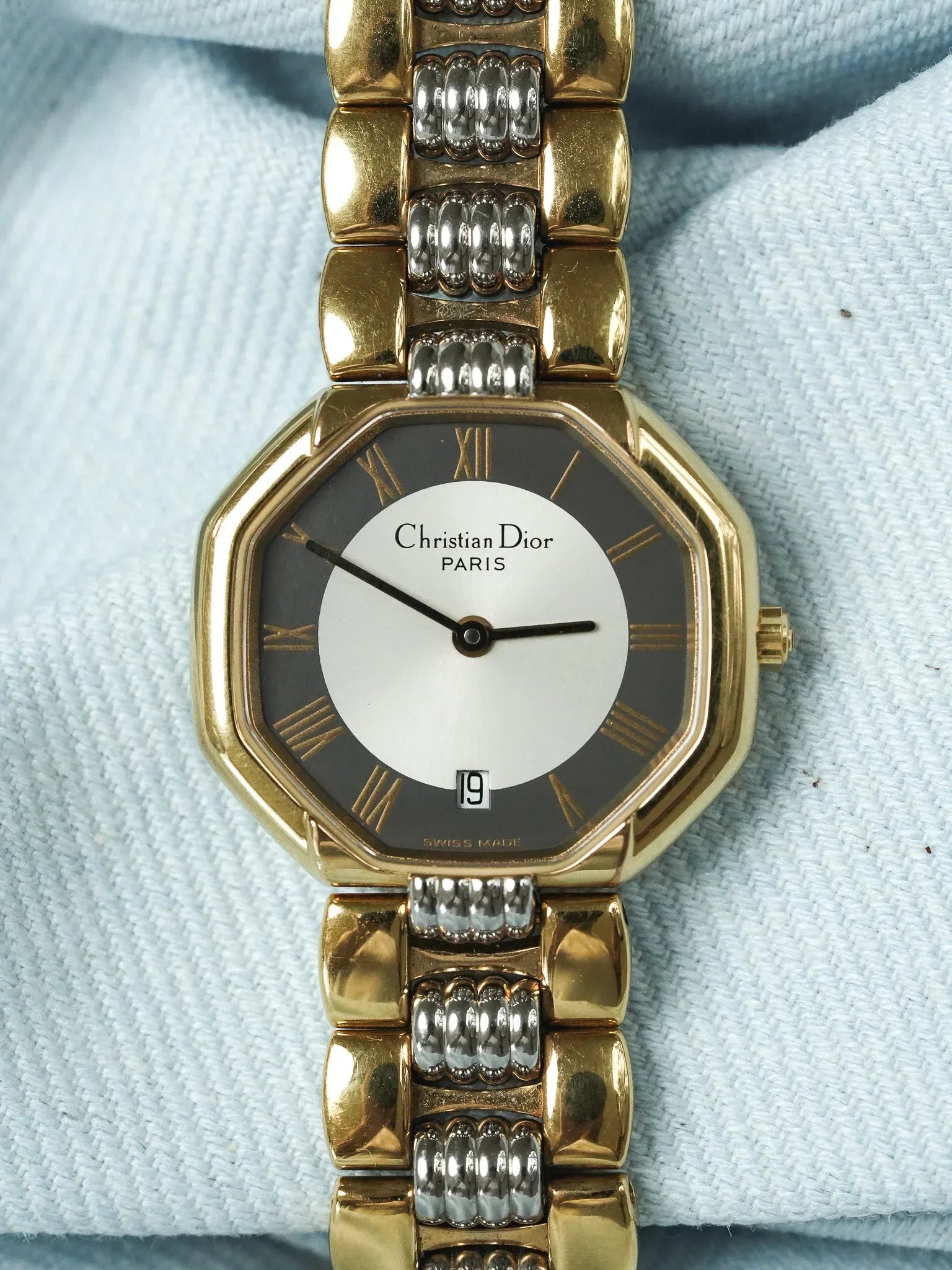 Christian Dior - 48.133 Octogonale Or Acier Cadran Gris- 1990s - Atelier Victor