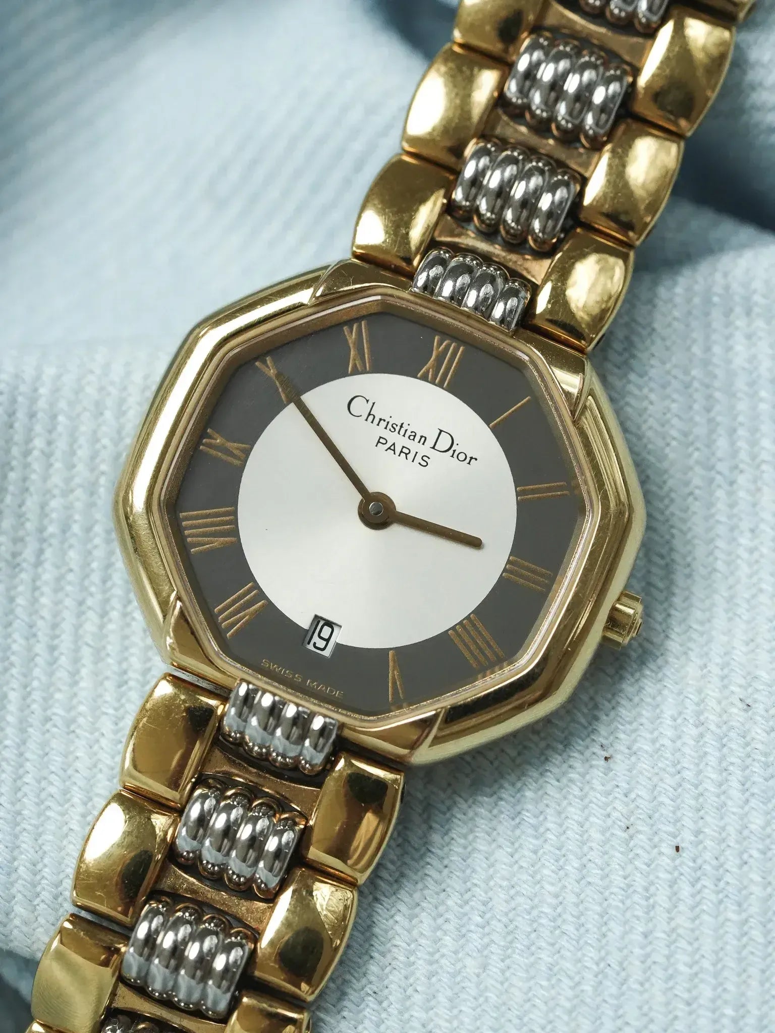【稼働】Christian Dior 48-133 オクタゴン CDコンビカラー Christian Dior - 48.133 Octagonal Gold Steel Gray Dial- 1990s