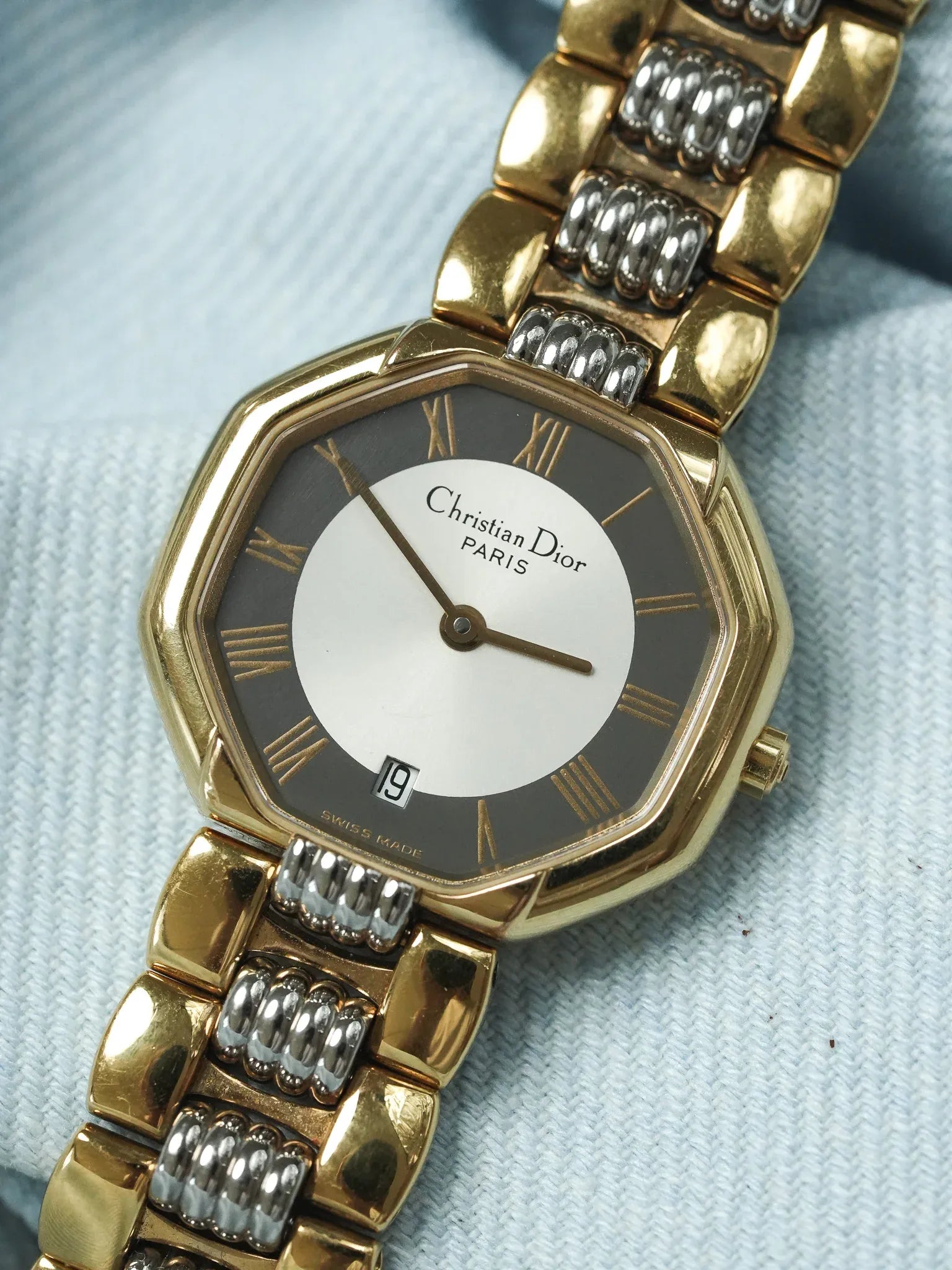 Christian Dior - 48.133 Octogonale Or Acier Cadran Gris- 1990s - Atelier Victor