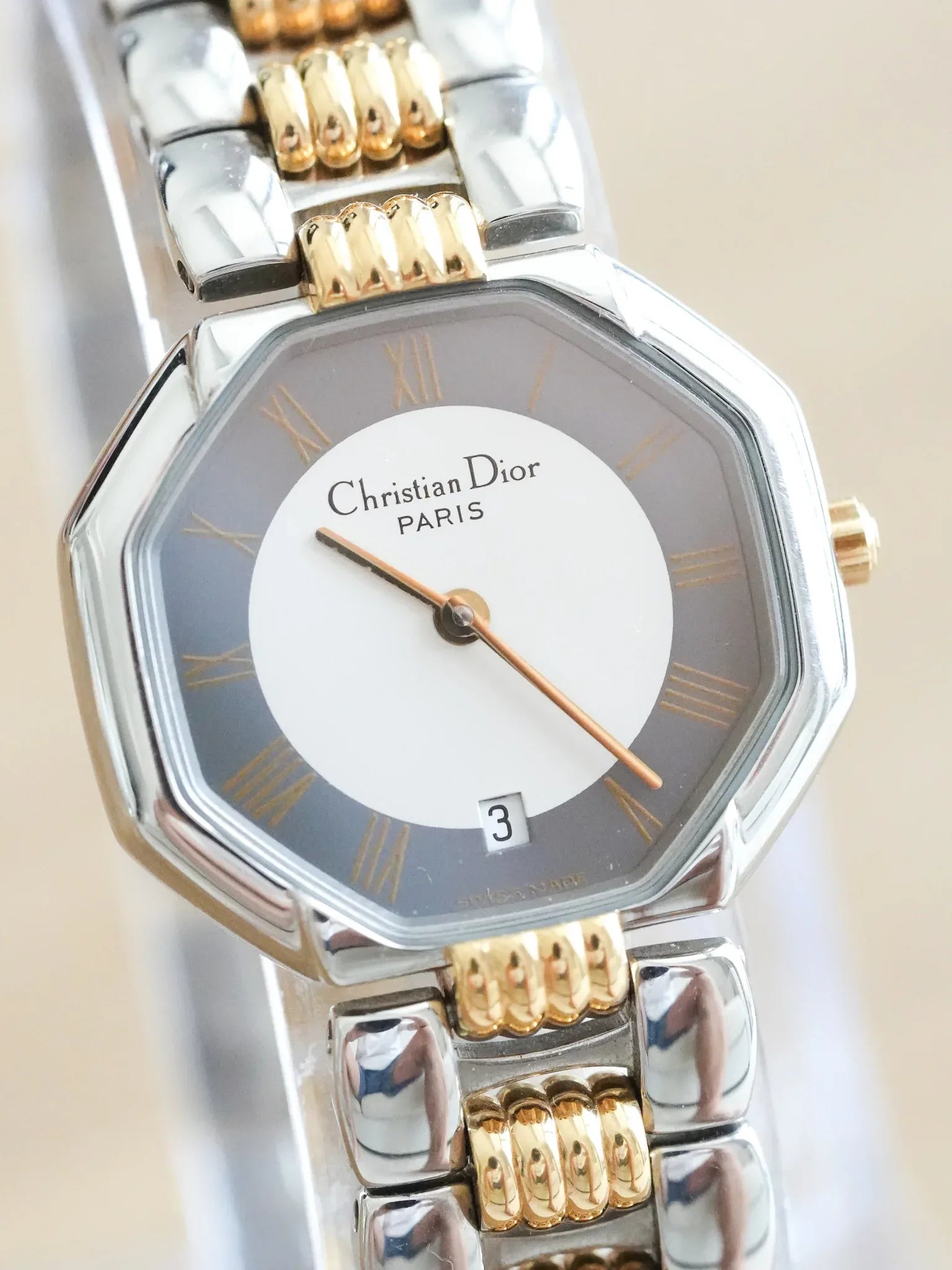 Christian Dior - Octogonale Acier Or Cadran Gris - 1990s - Atelier Victor