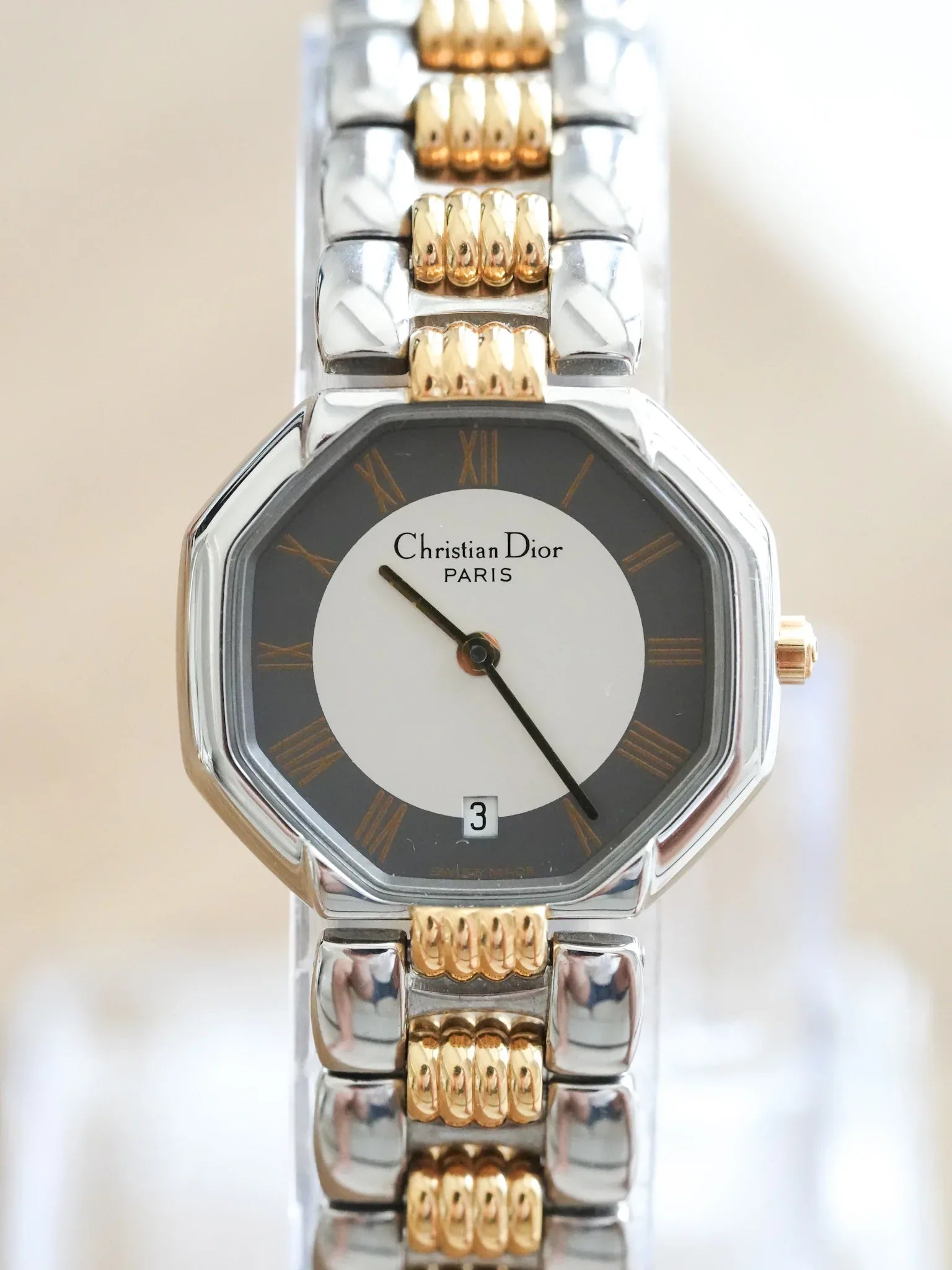 Christian Dior - Octogonale Acier Or Cadran Gris - 1990s - Atelier Victor