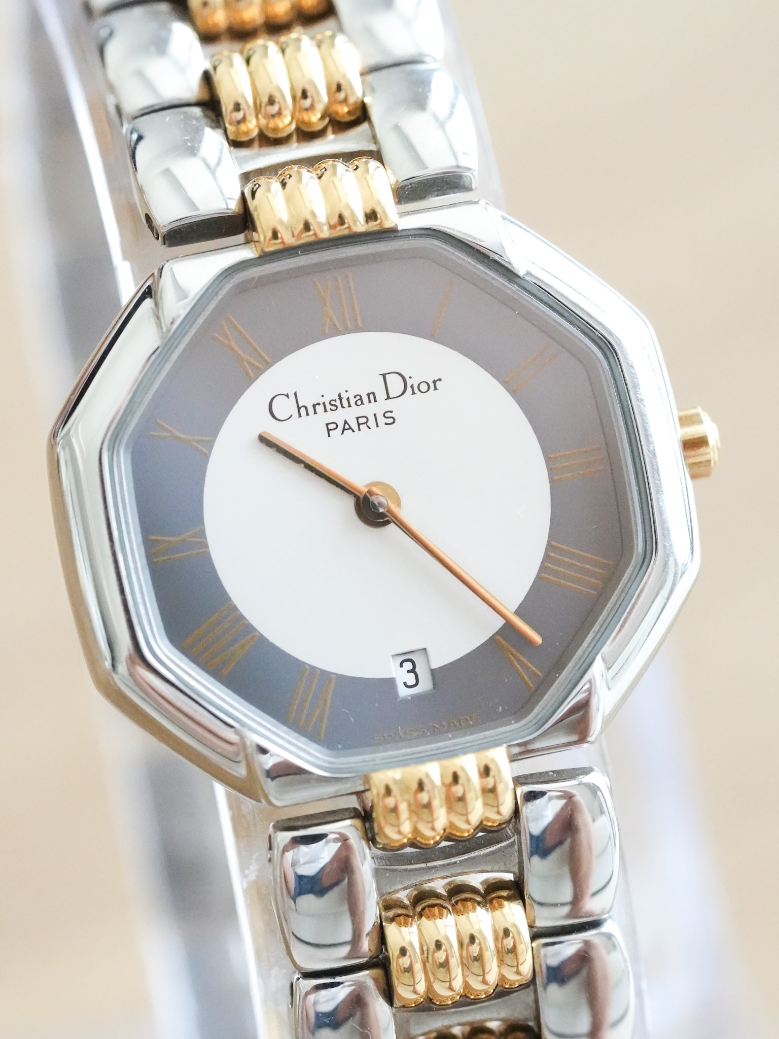 Christian Dior - Octogonale Acier Or Cadran Gris - 1990s - Atelier Victor Paris - Vintage Watch Shop Dubai