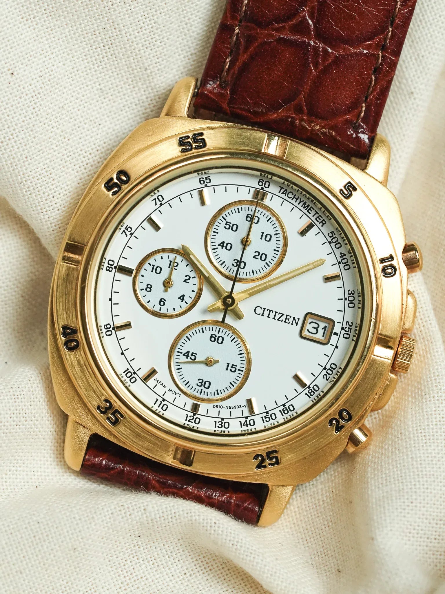 Citizen - Chronographe Plaqué Or Date - NOS - 1990s - Atelier Victor