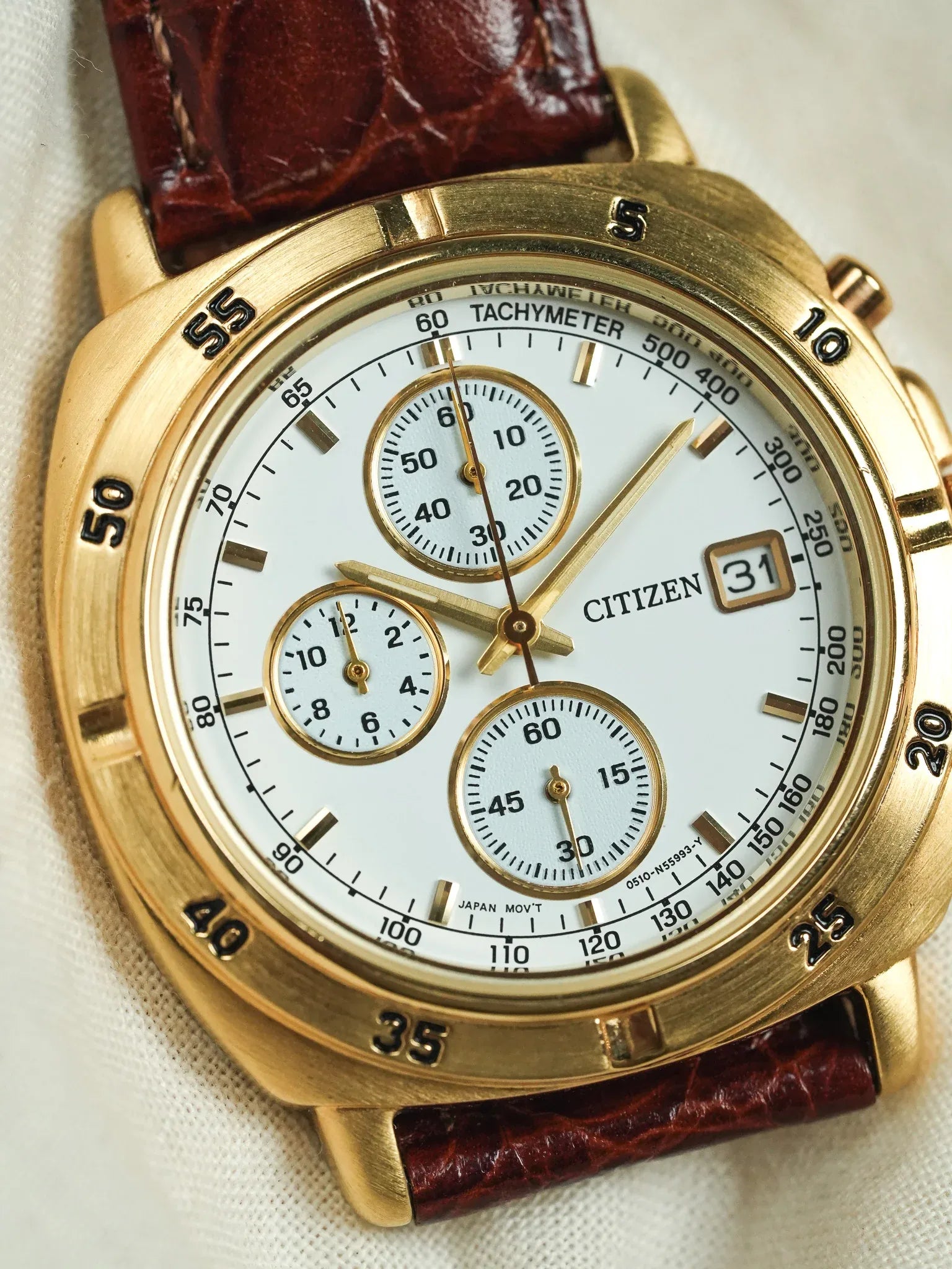 Citizen - Chronographe Plaqué Or Date - NOS - 1990s - Atelier Victor