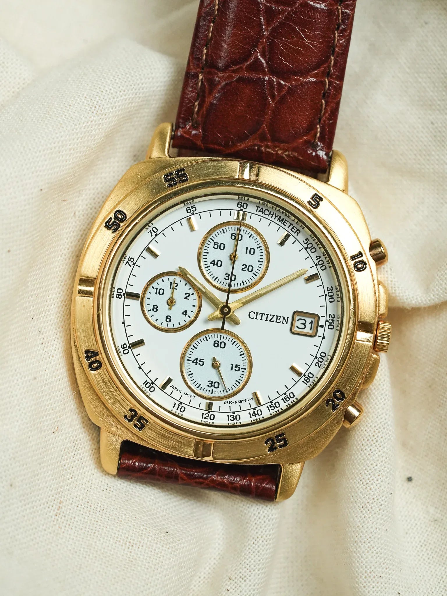 Citizen - Chronographe Plaqué Or Date - NOS - 1990s - Atelier Victor