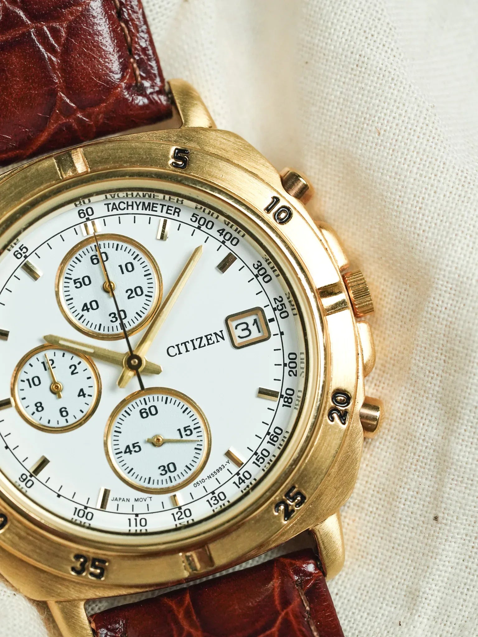 Citizen - Chronographe Plaqué Or Date - NOS - 1990s - Atelier Victor