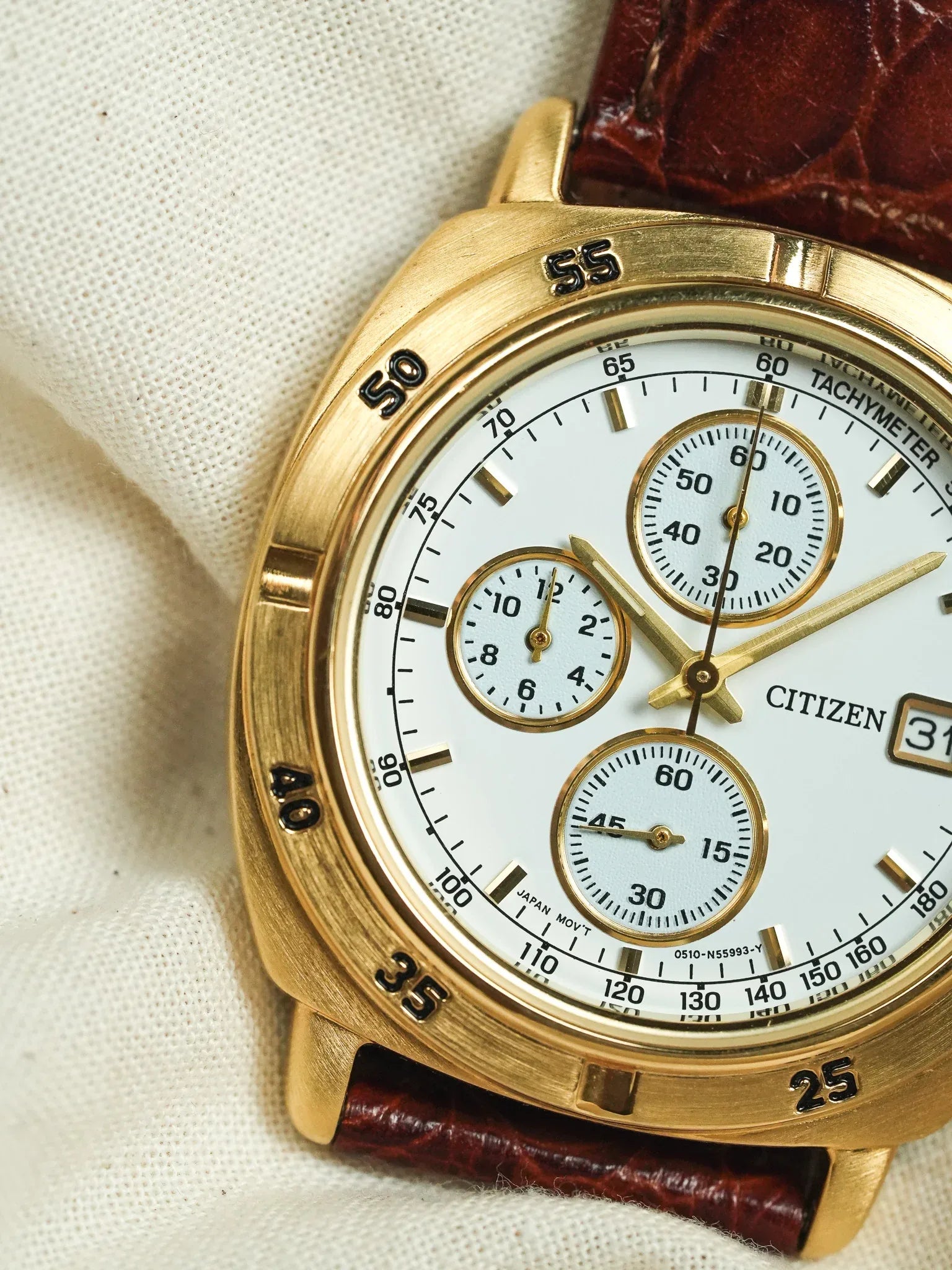 Citizen - Chronographe Plaqué Or Date - NOS - 1990s - Atelier Victor