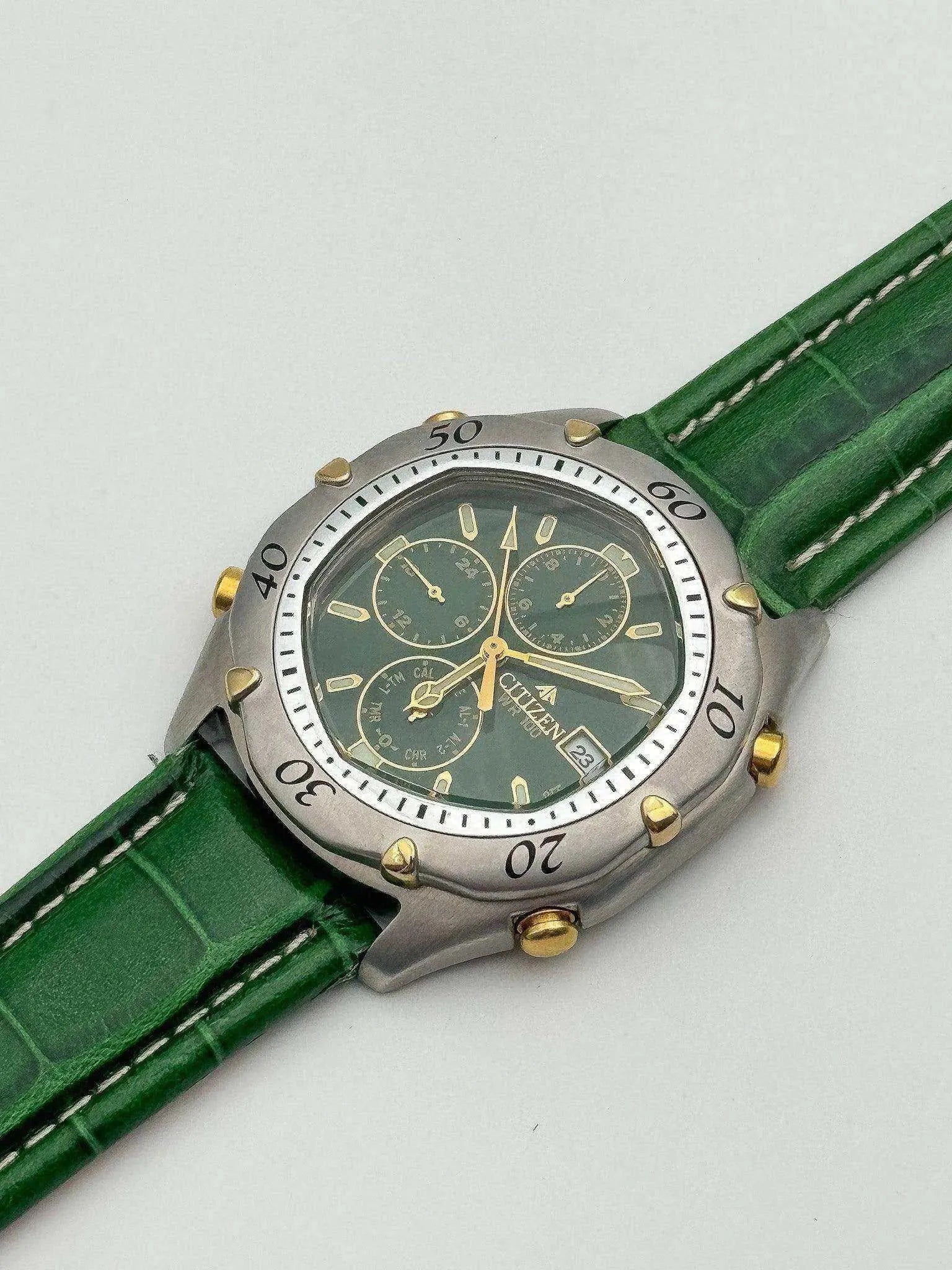 Citizen - Green Alarm Chronograph NOS - FULL SET - 2000´s - Atelier Victor Paris - Vintage Watch Shop Dubai