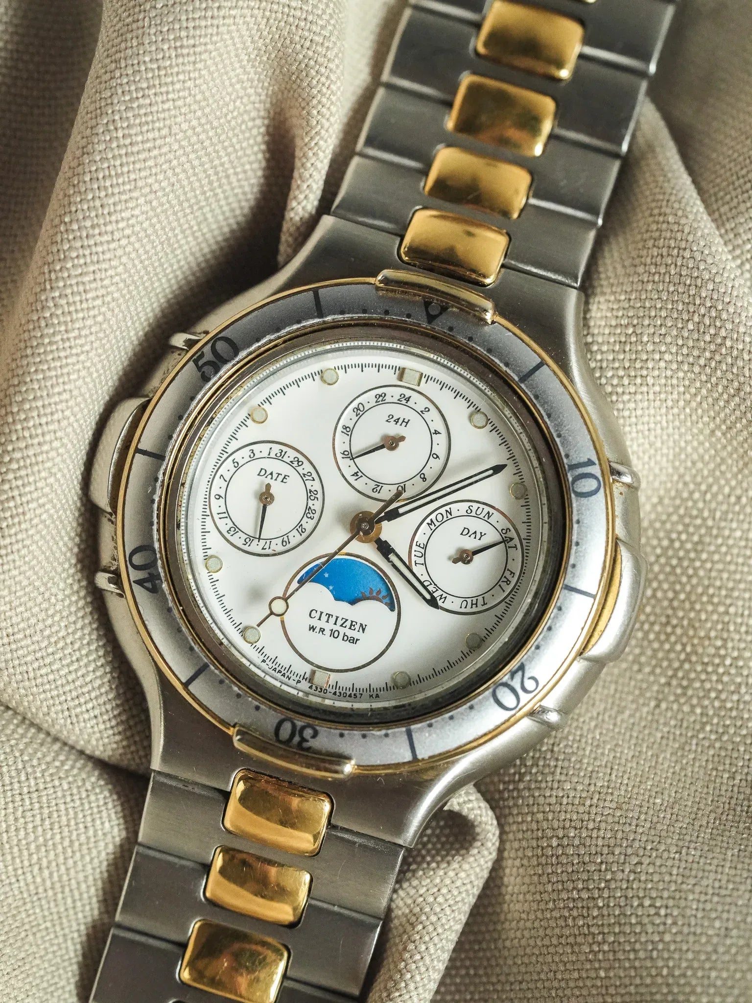 Citizen - Triple Calendar Phase de lune acier or - 1988 - Atelier Victor