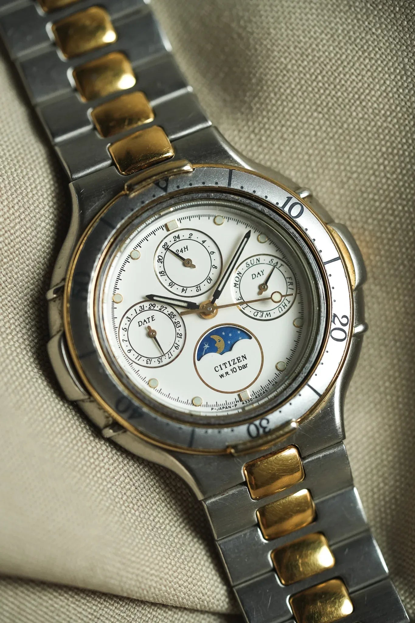 Citizen - Triple Calendar Phase de lune acier or - 1988 - Atelier Victor
