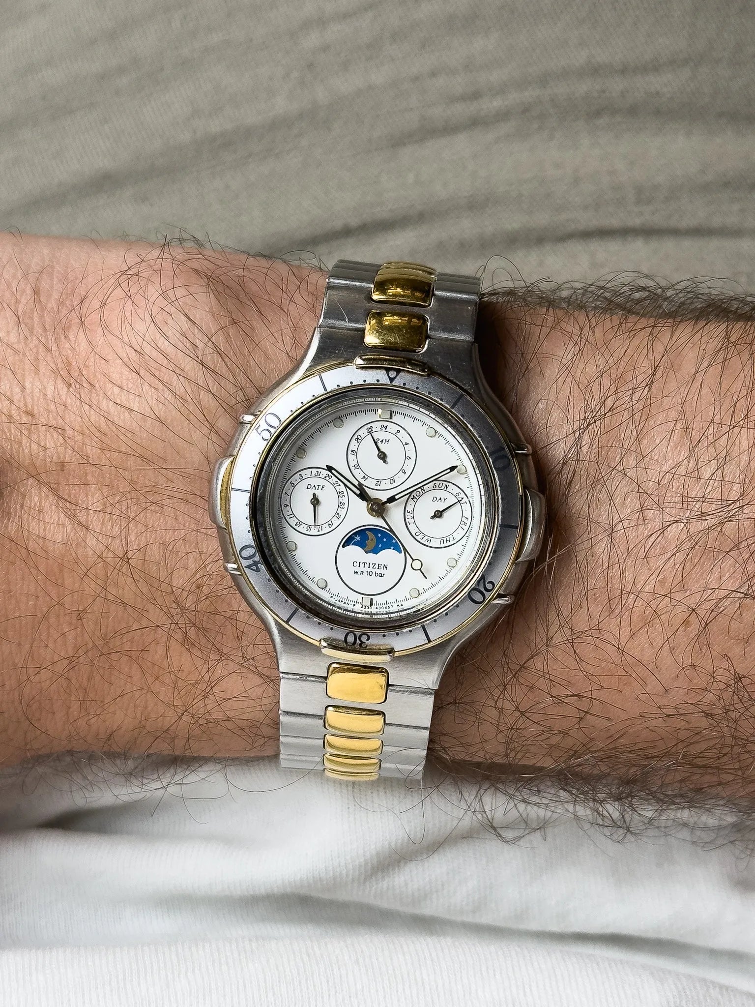 Citizen - Triple Calendar Phase de lune acier or - 1988 - Atelier Victor