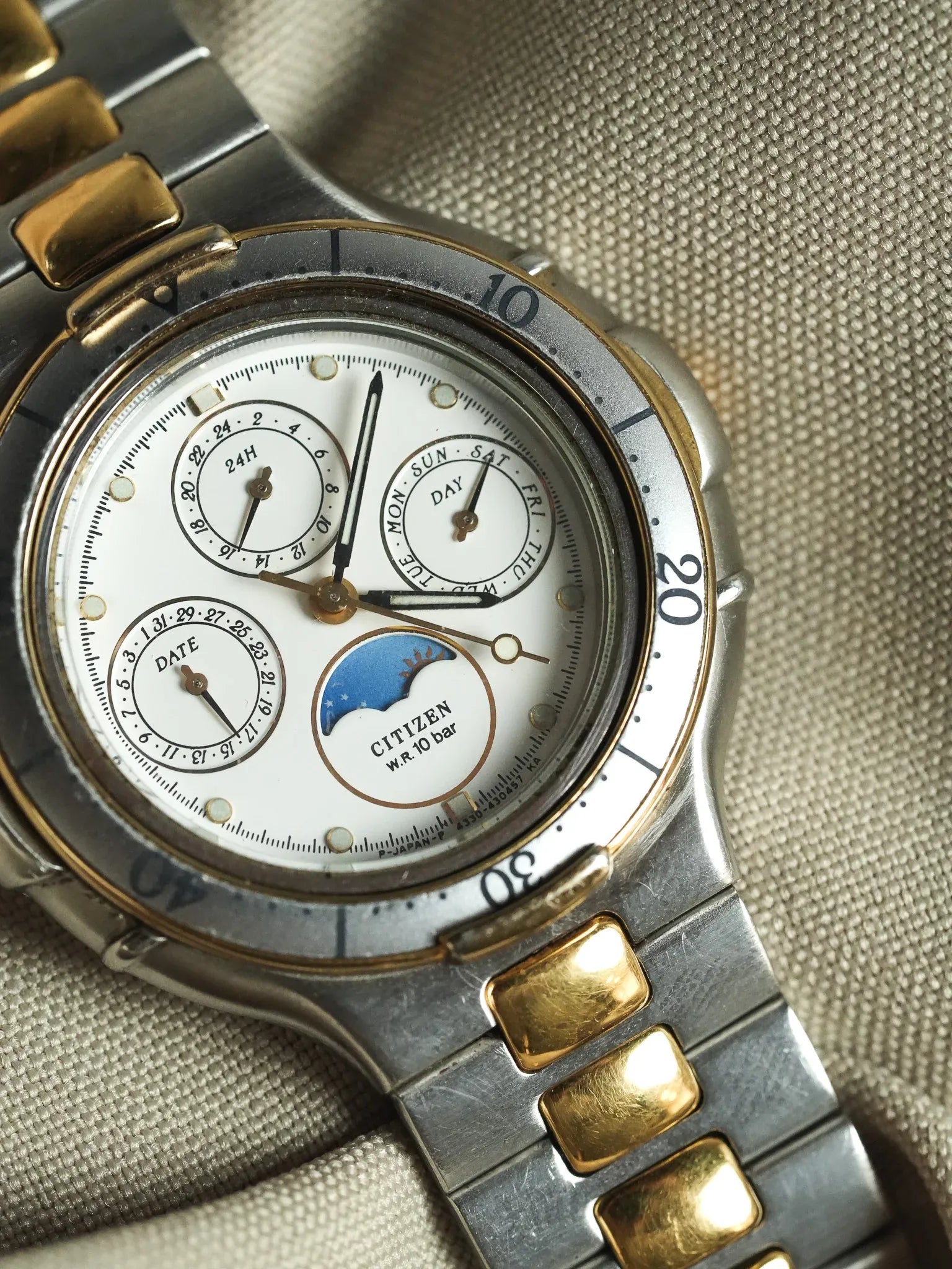 Citizen - Triple Calendar Phase de lune acier or - 1988 - Atelier Victor