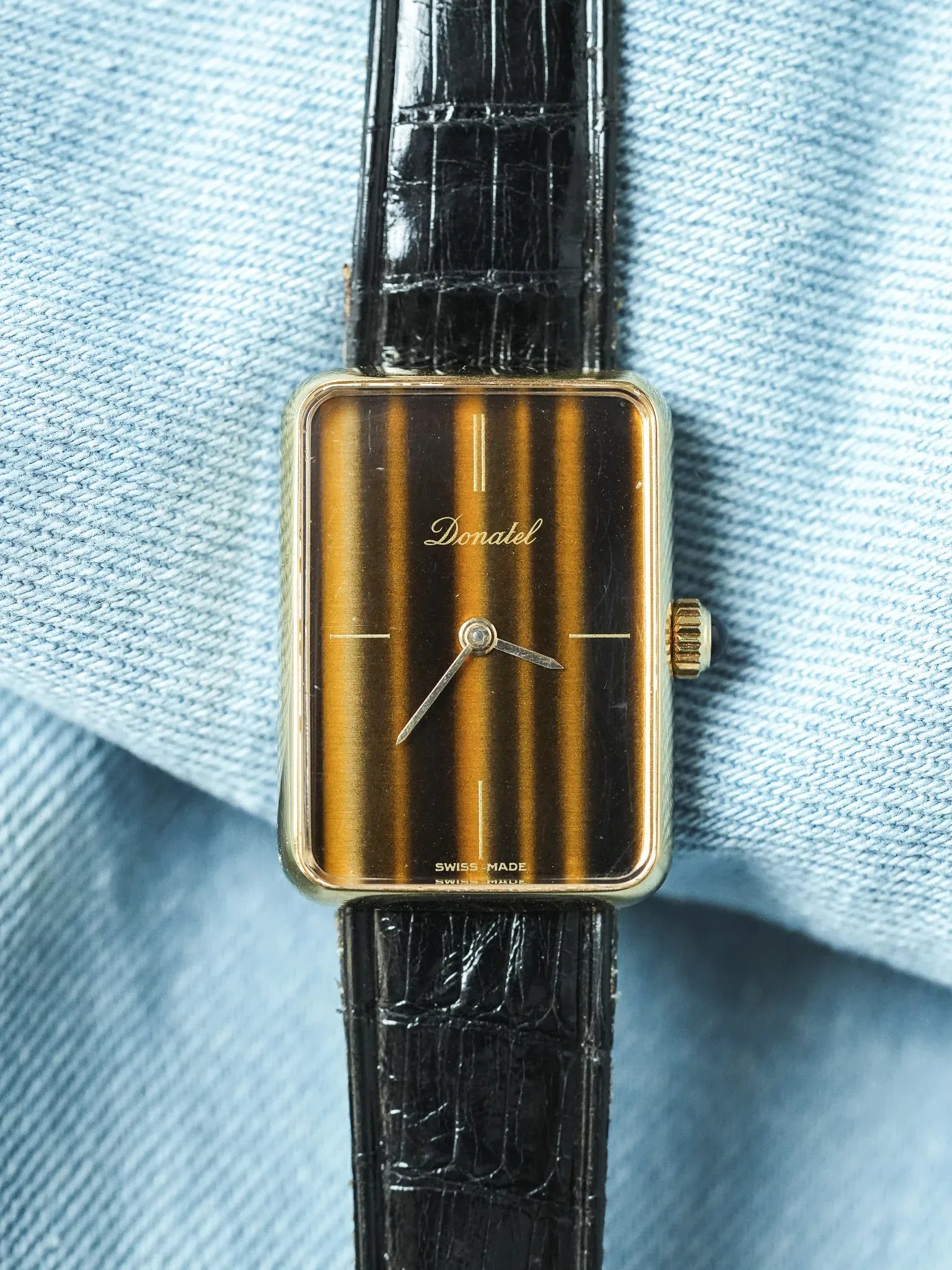 Donatel - Tank Or Oeil de Tigre Cabochon bleu - 1970s - Atelier Victor